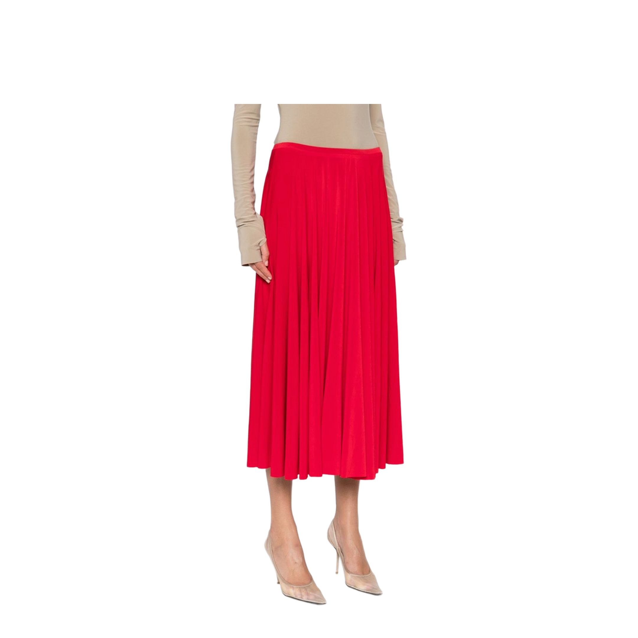 Red Flared Midi Skirt