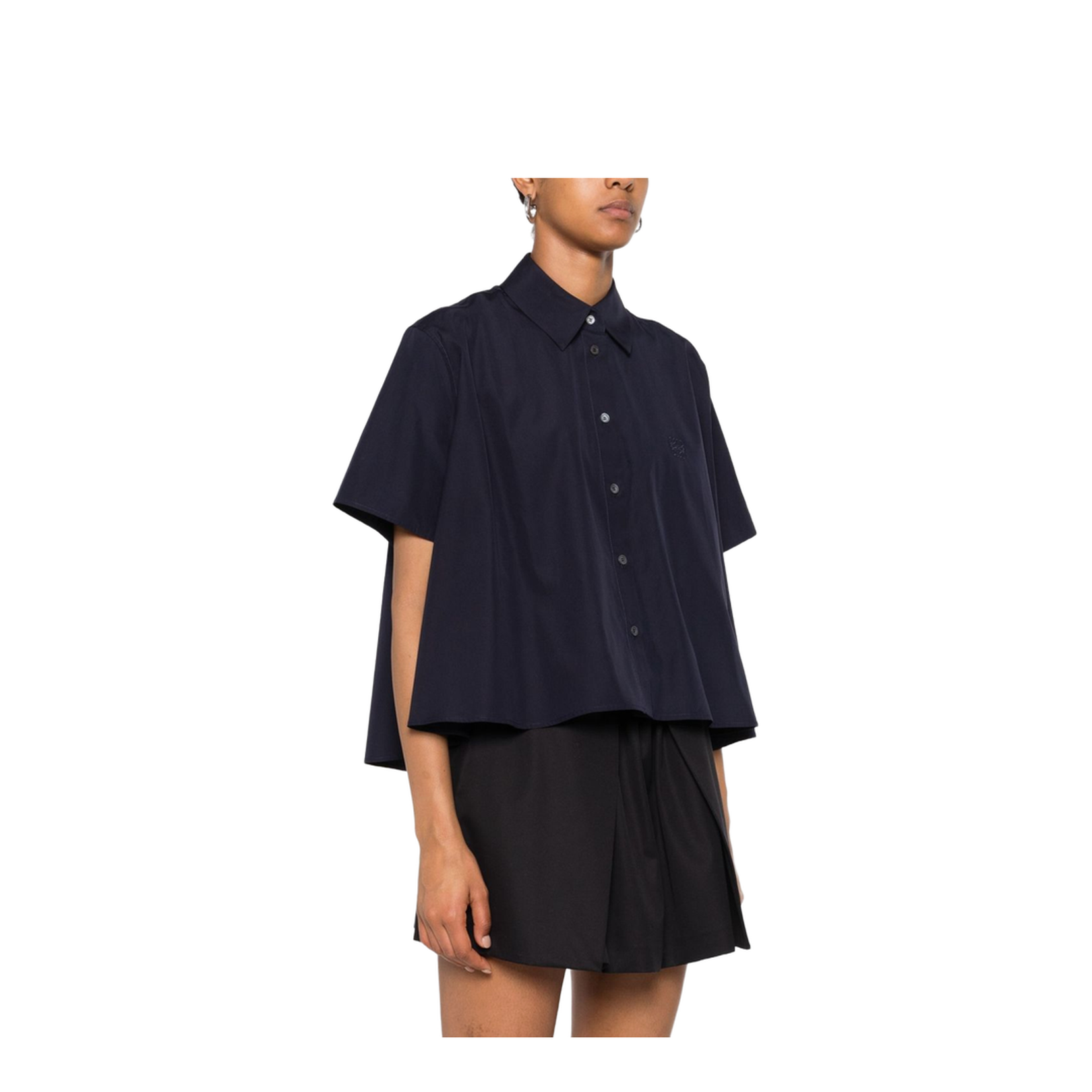 Short Sleeve Trapeze Shirt in Cotton Blue