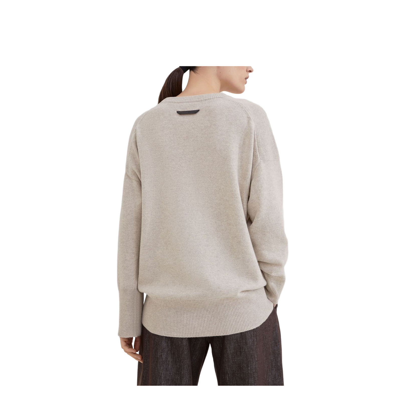 Cashmere Sweater with Monili in Beige