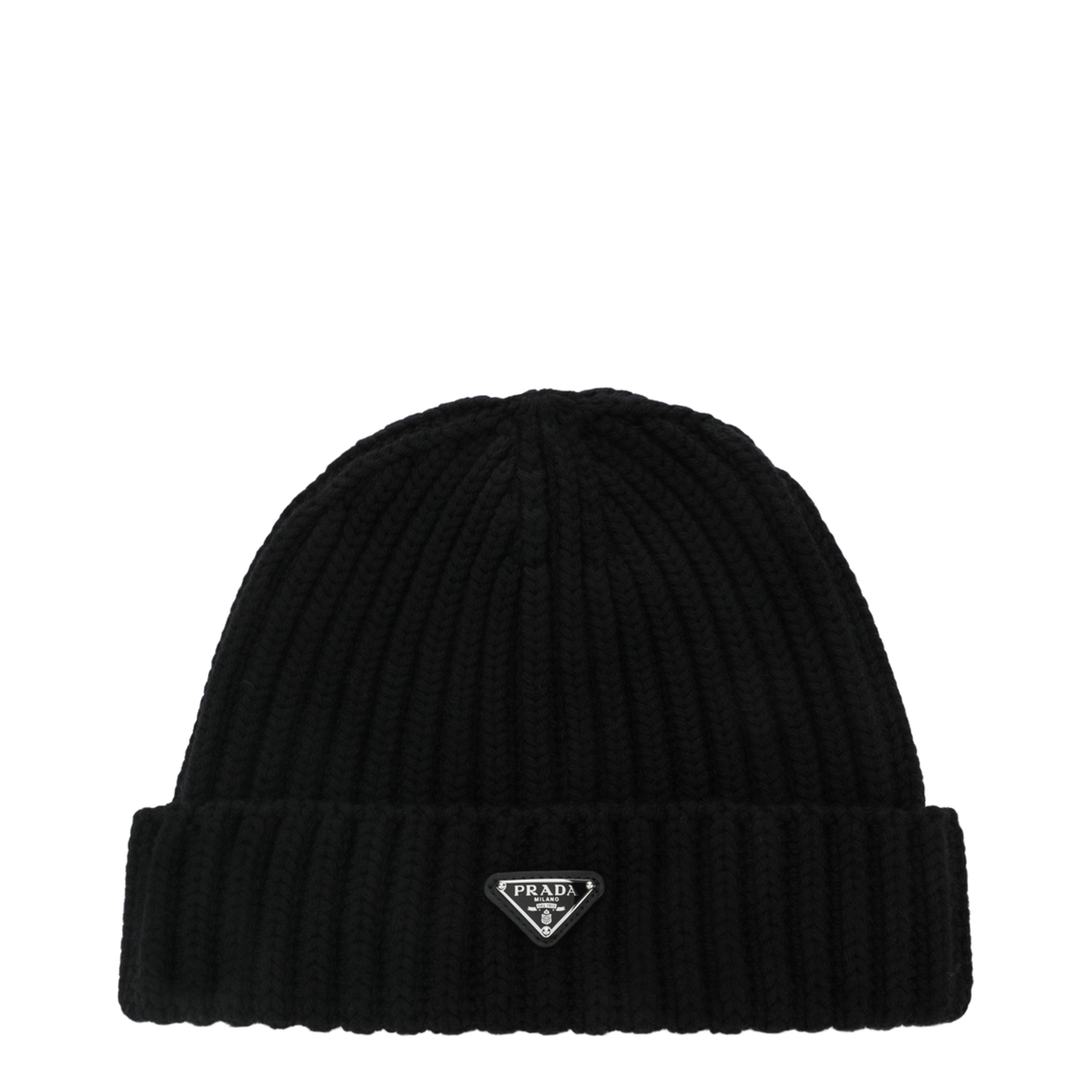 MAYFEYR - Prada - Black Virgin Wool Beanie With Enamelled Triangle Logo - 2HC3902DZLF0002