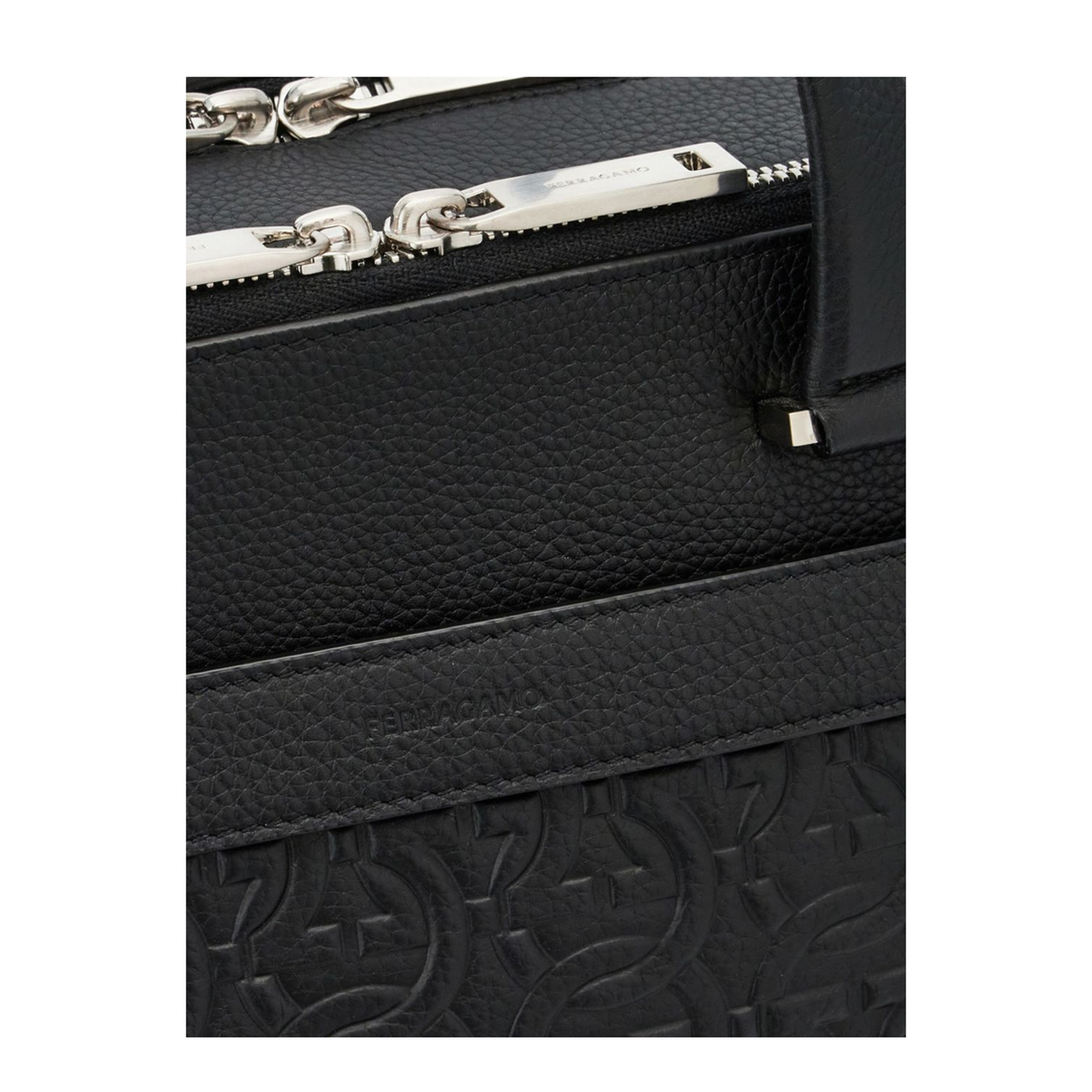 Gancini Embossed Calfskin Briefcase - Black