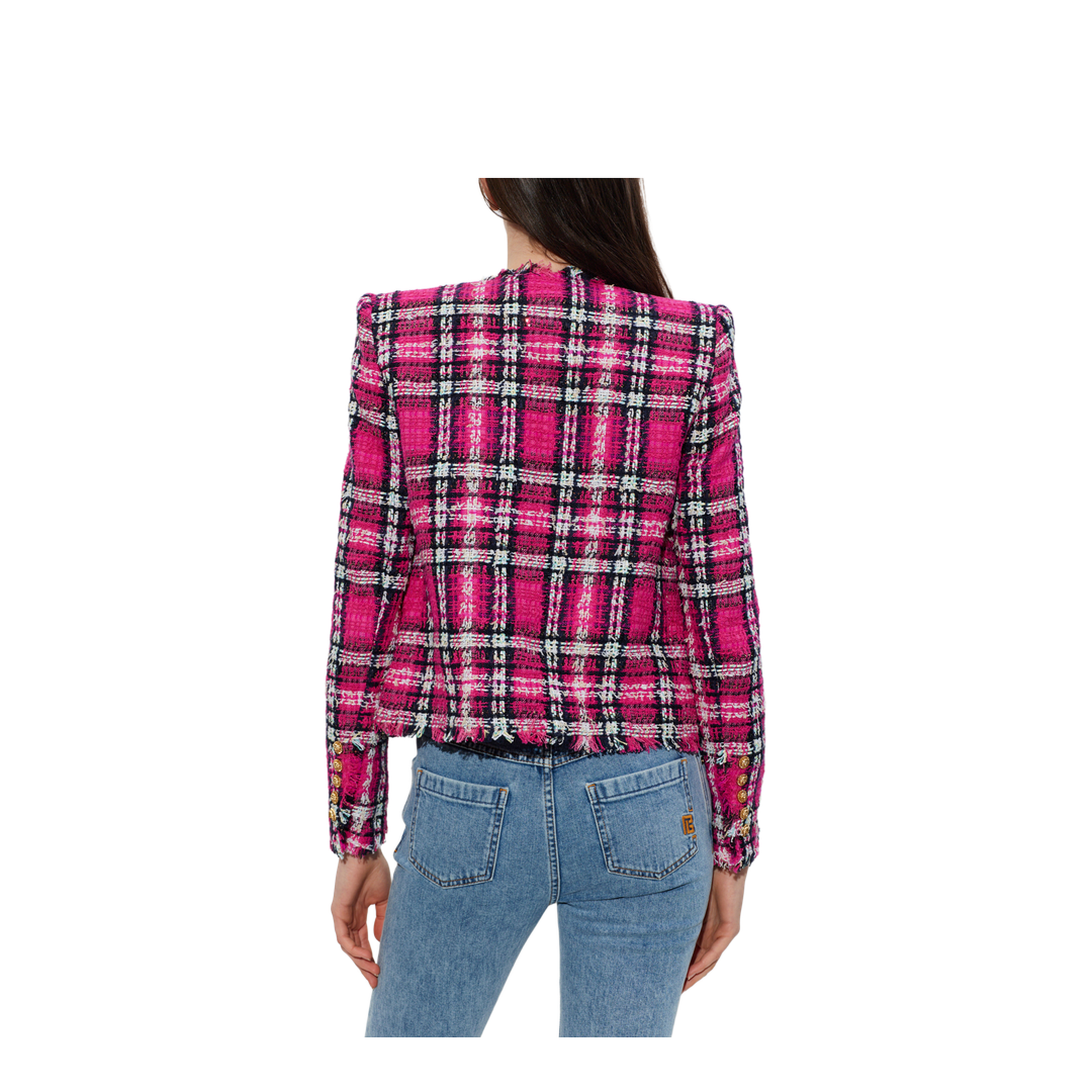 Glitter Plaid Tweed Cropped Jacket