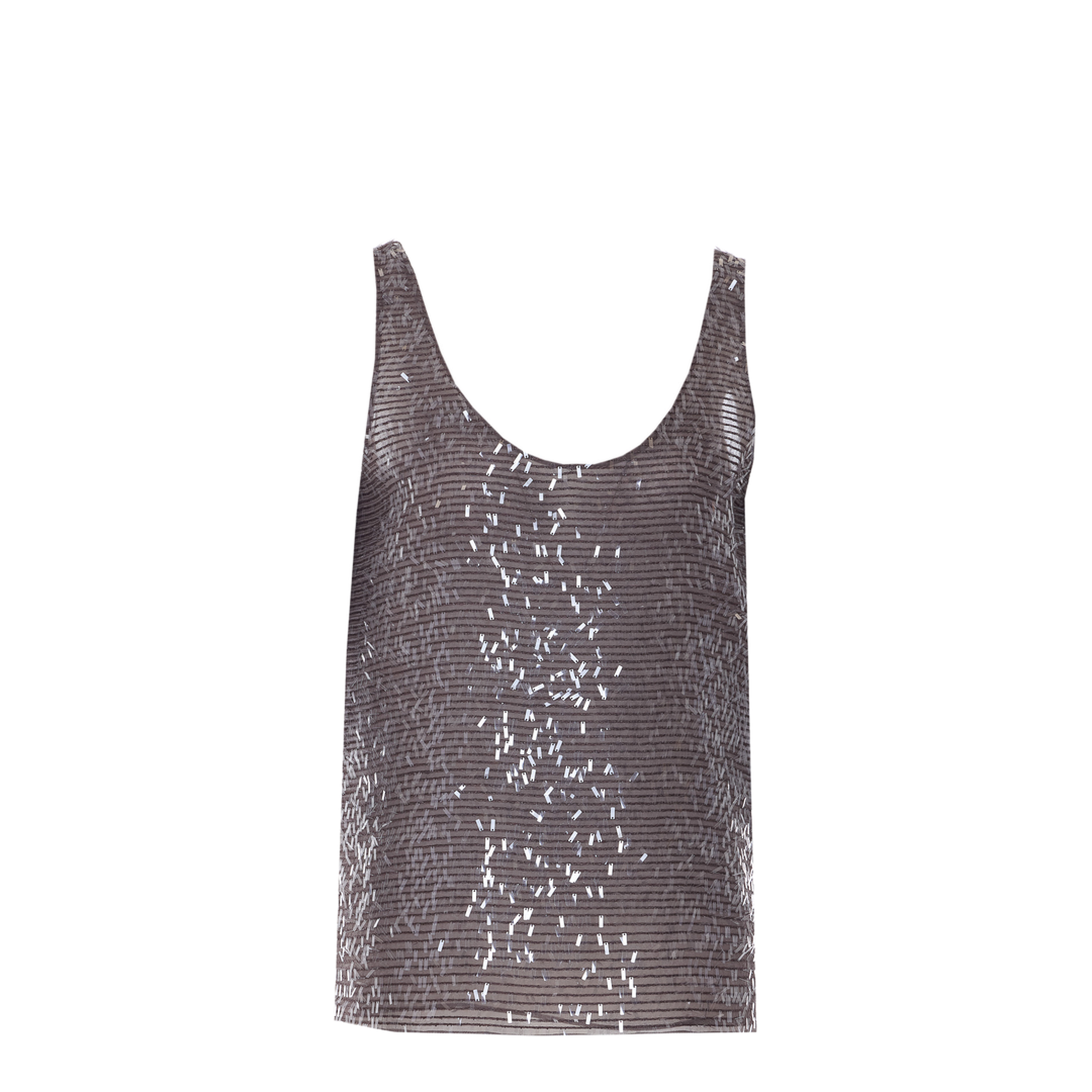 Brown Silk Sequin Top With Round Neck
