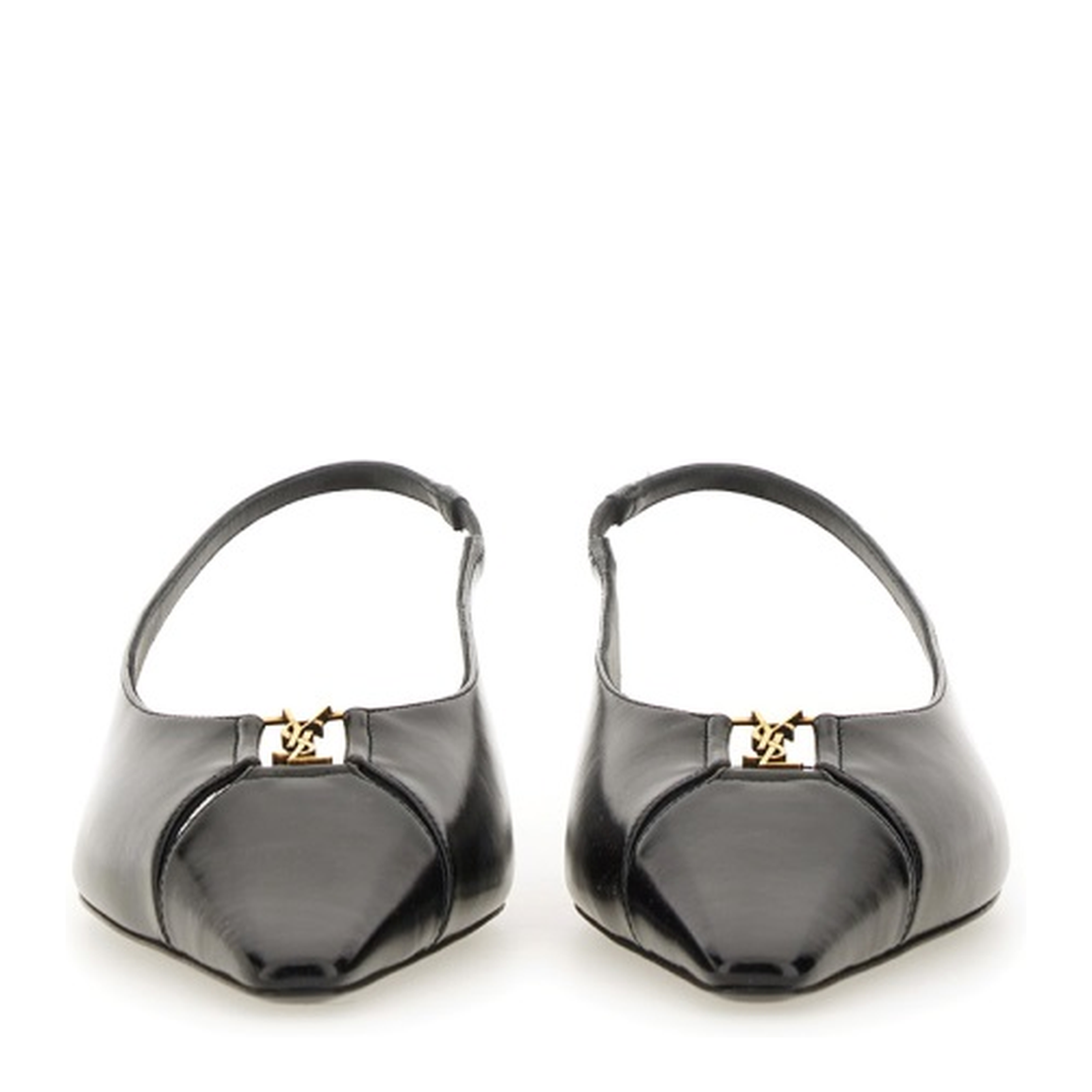 Black Leather Pointed Toe Slingback Strap Flat Sole