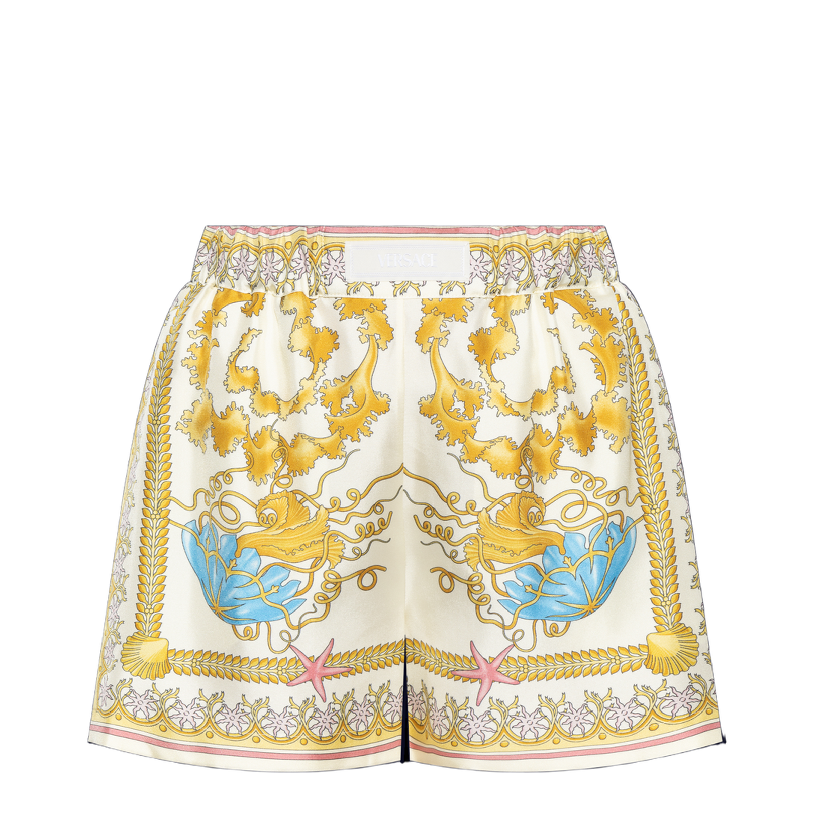Multicolor Shorts With Elastic Waist And All-Over Underwater Barocco Print In Silk