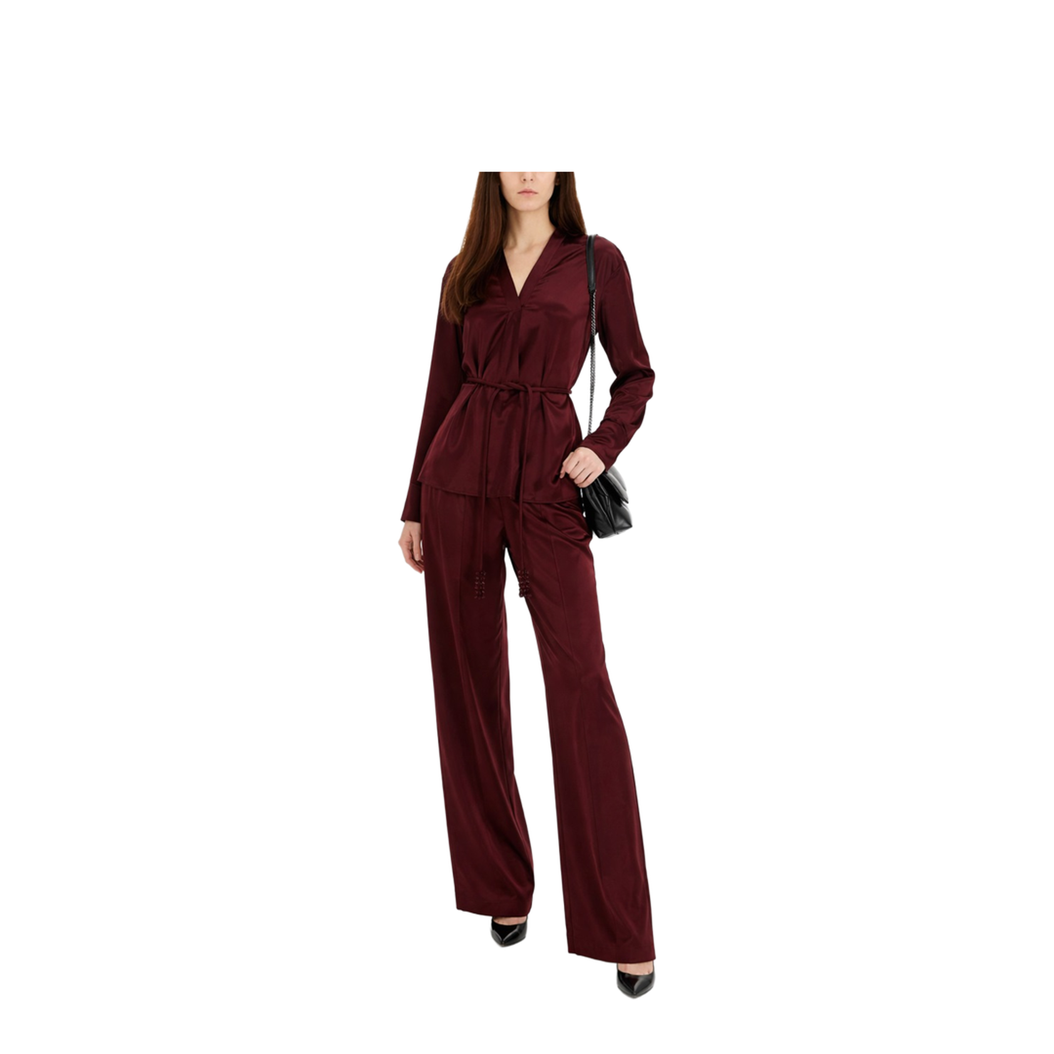 Burgundy Satin Wide-Leg Pants