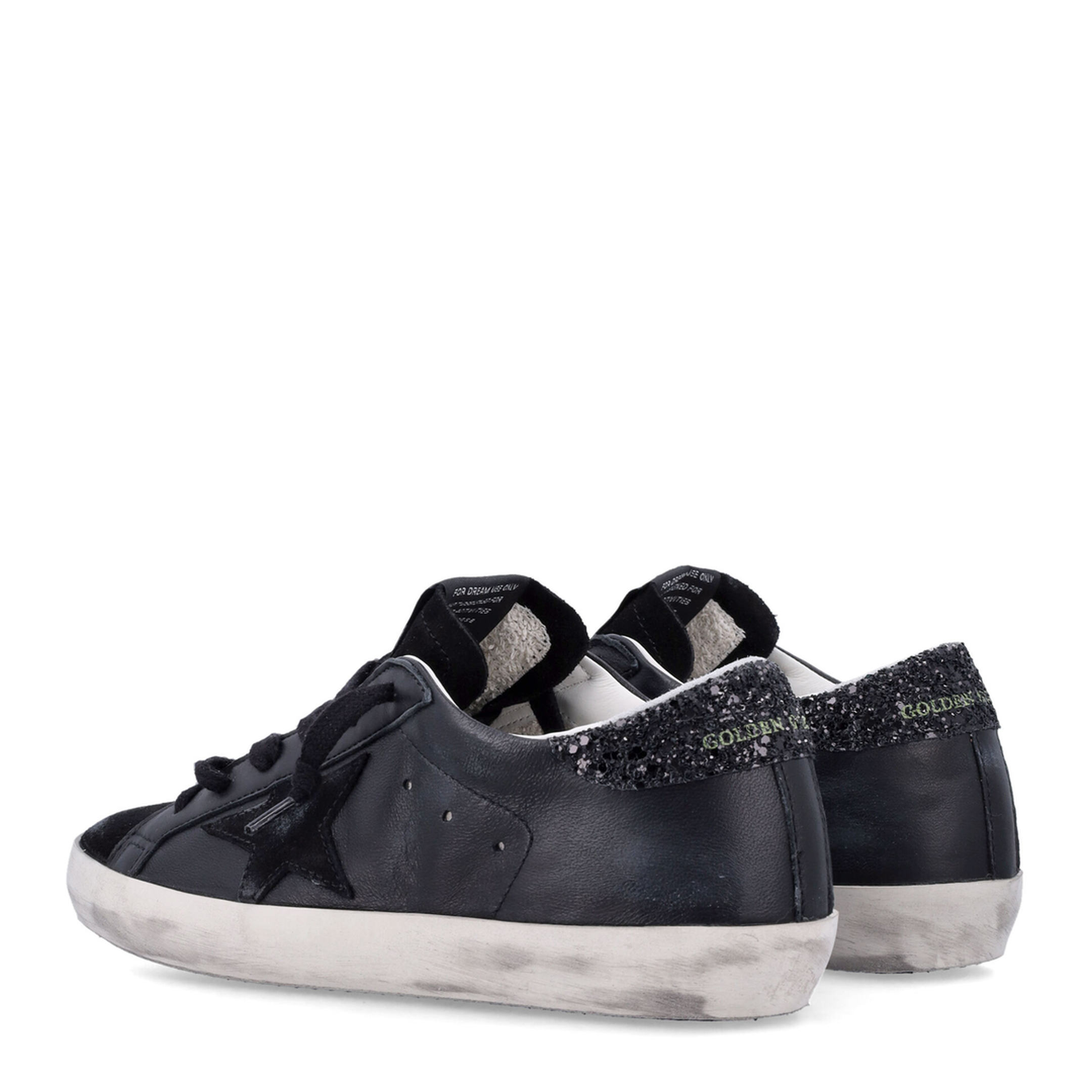 Super-Star in Black Nappa with Black Star and Glitter Heel Tab