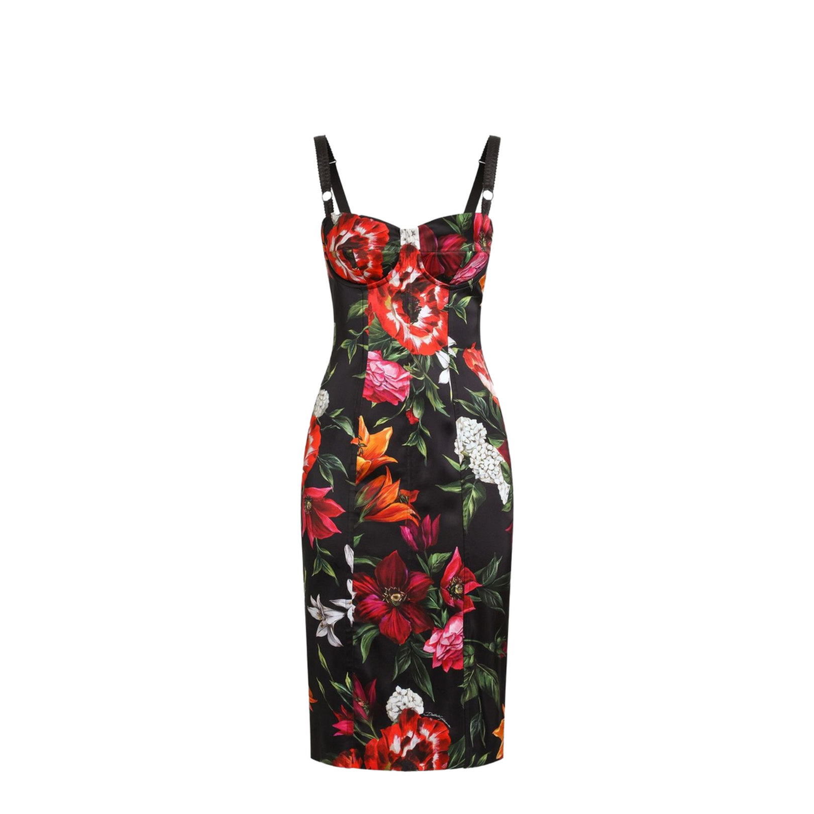 Flower-print satin dress
