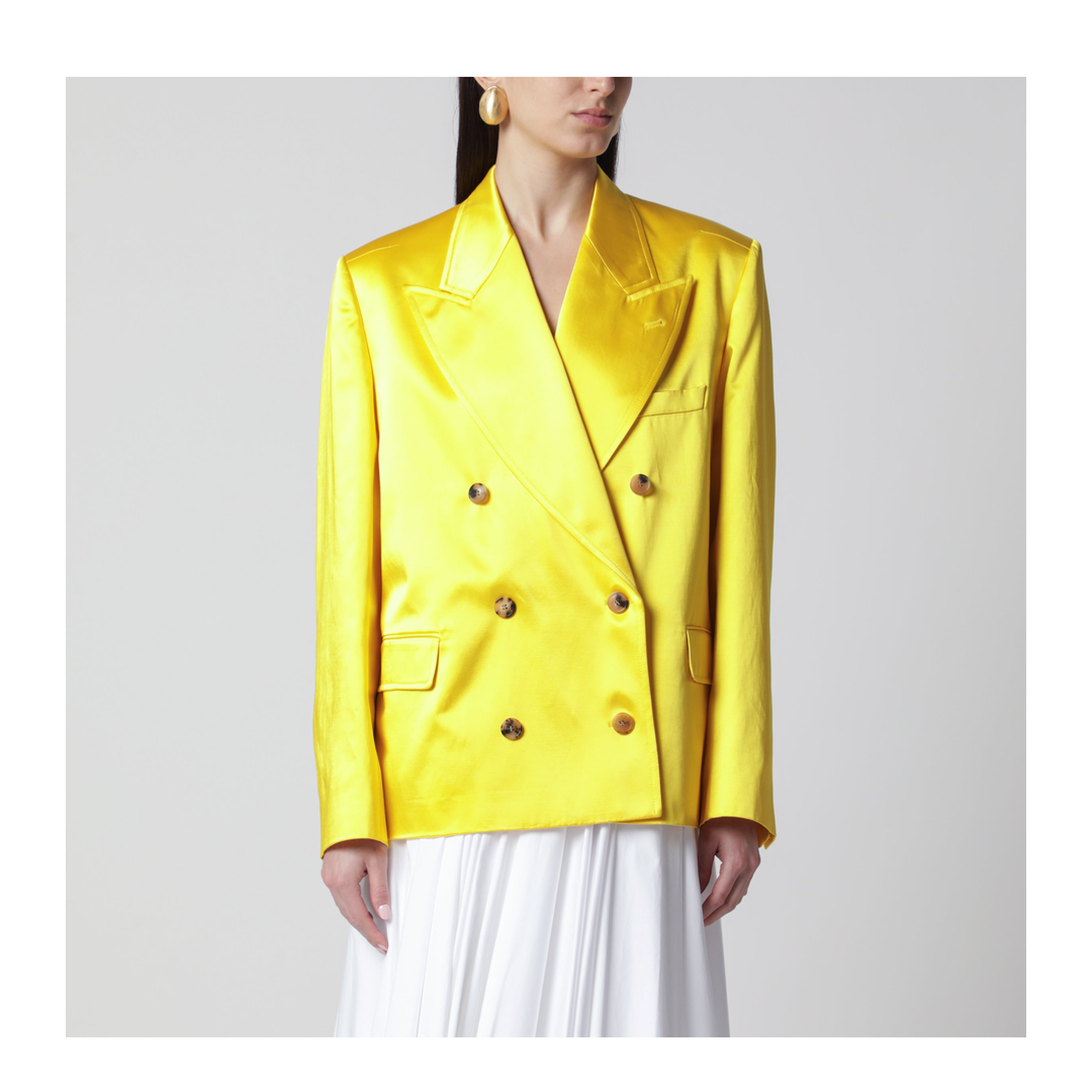 Double-Breasted Cotton Blend Jacket Shiny Yellow