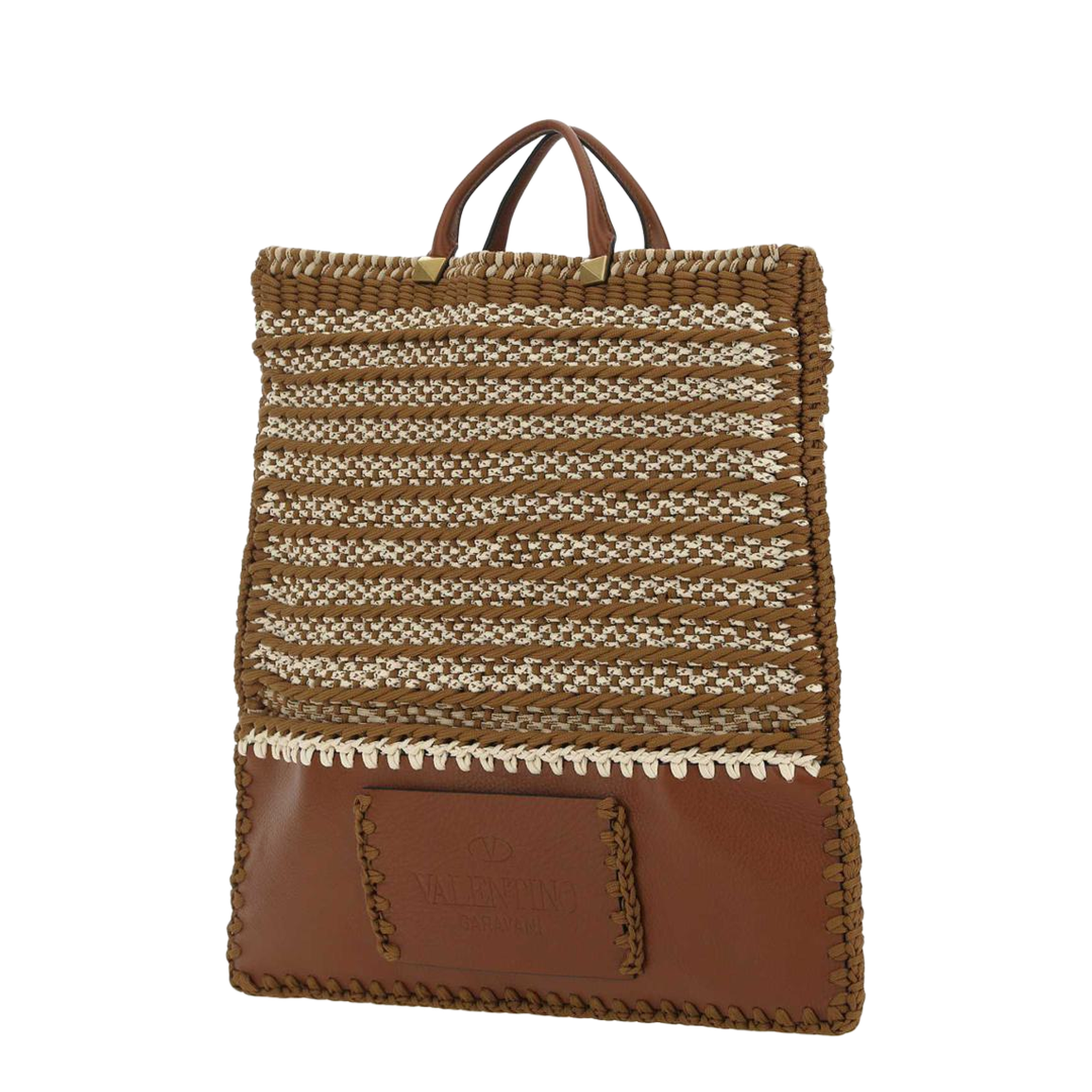 Multicolor Crochet and Leather Shopping Bag