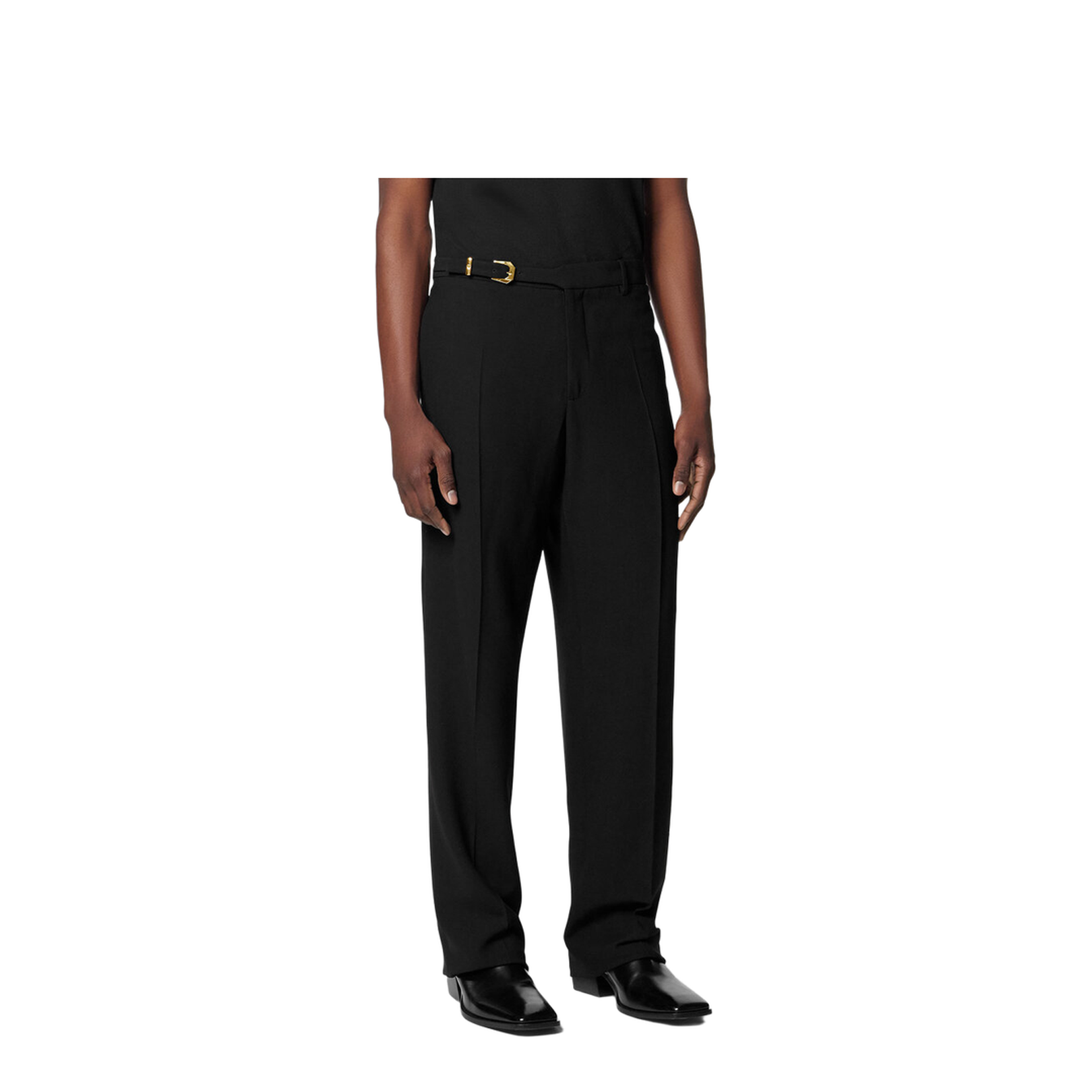 Black Pants with Belt and Logo Patch on the Rear in Wool