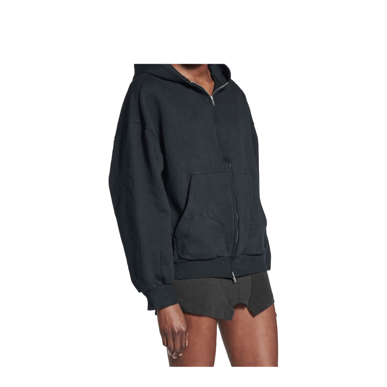 Flipped Uni Zip-Up Hoodie Regular Fit in Black Faded