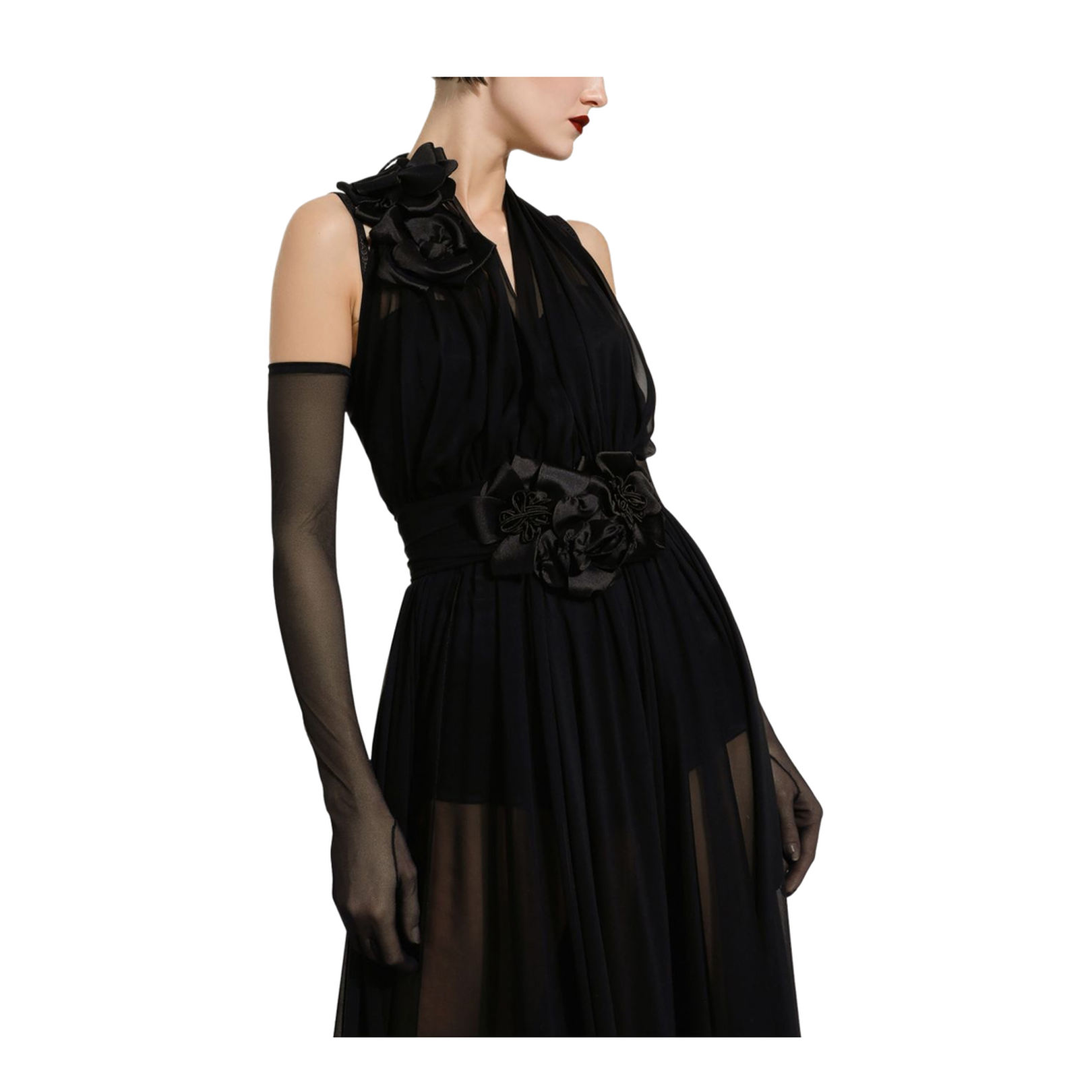 Elegant Floral Detail Pleated Dress