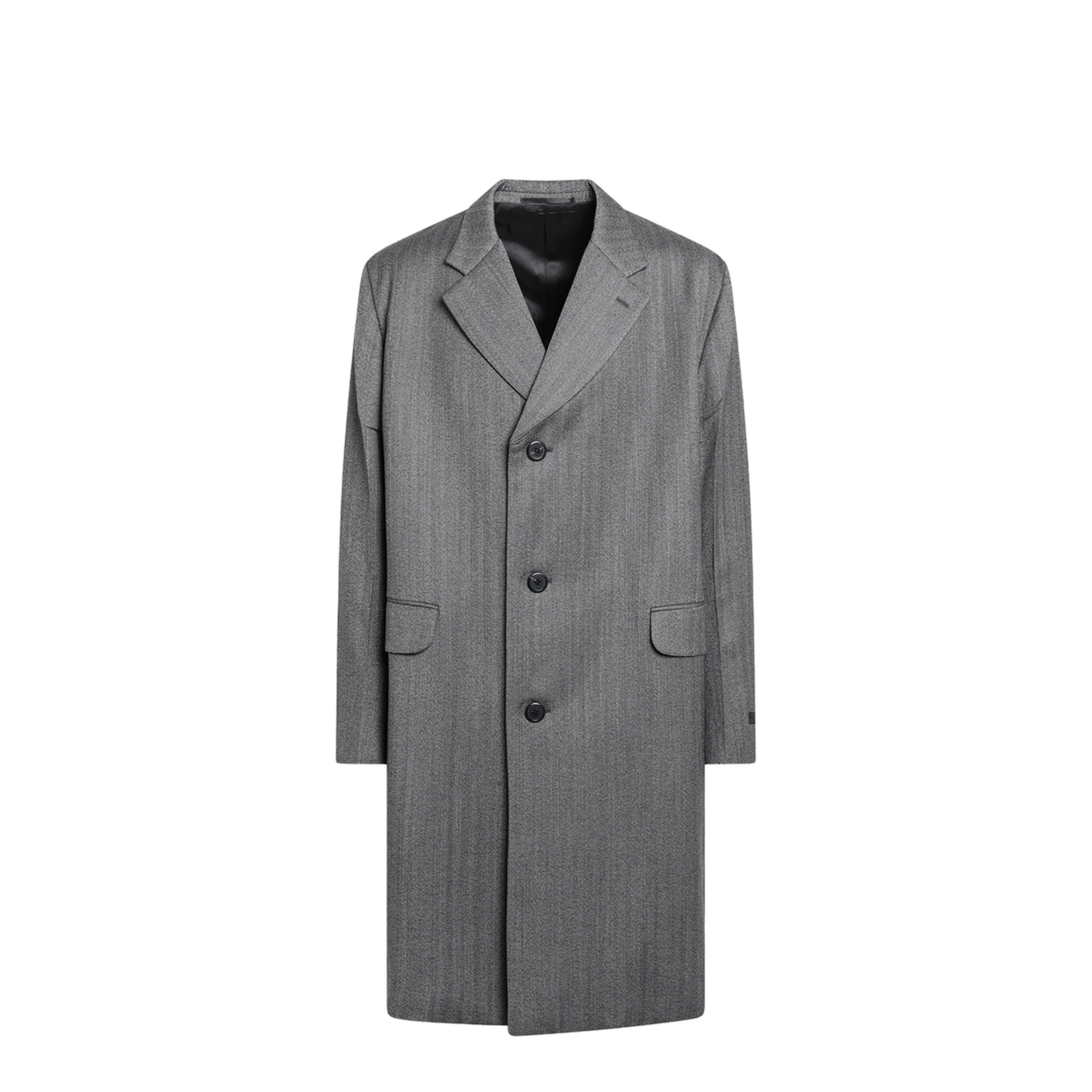 Gray Single-Breasted Wool Coat