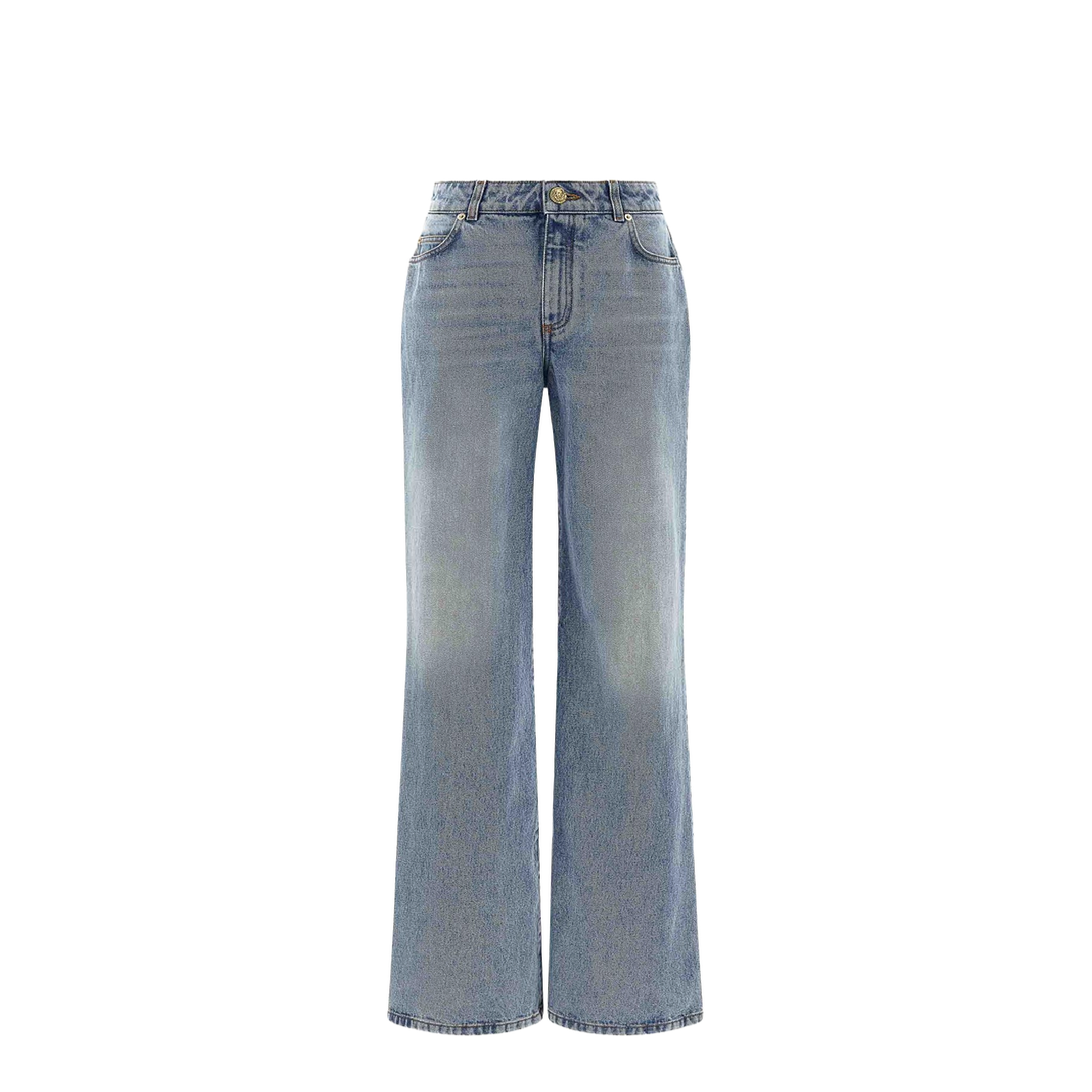 Straight-Leg Faded Denim Jeans