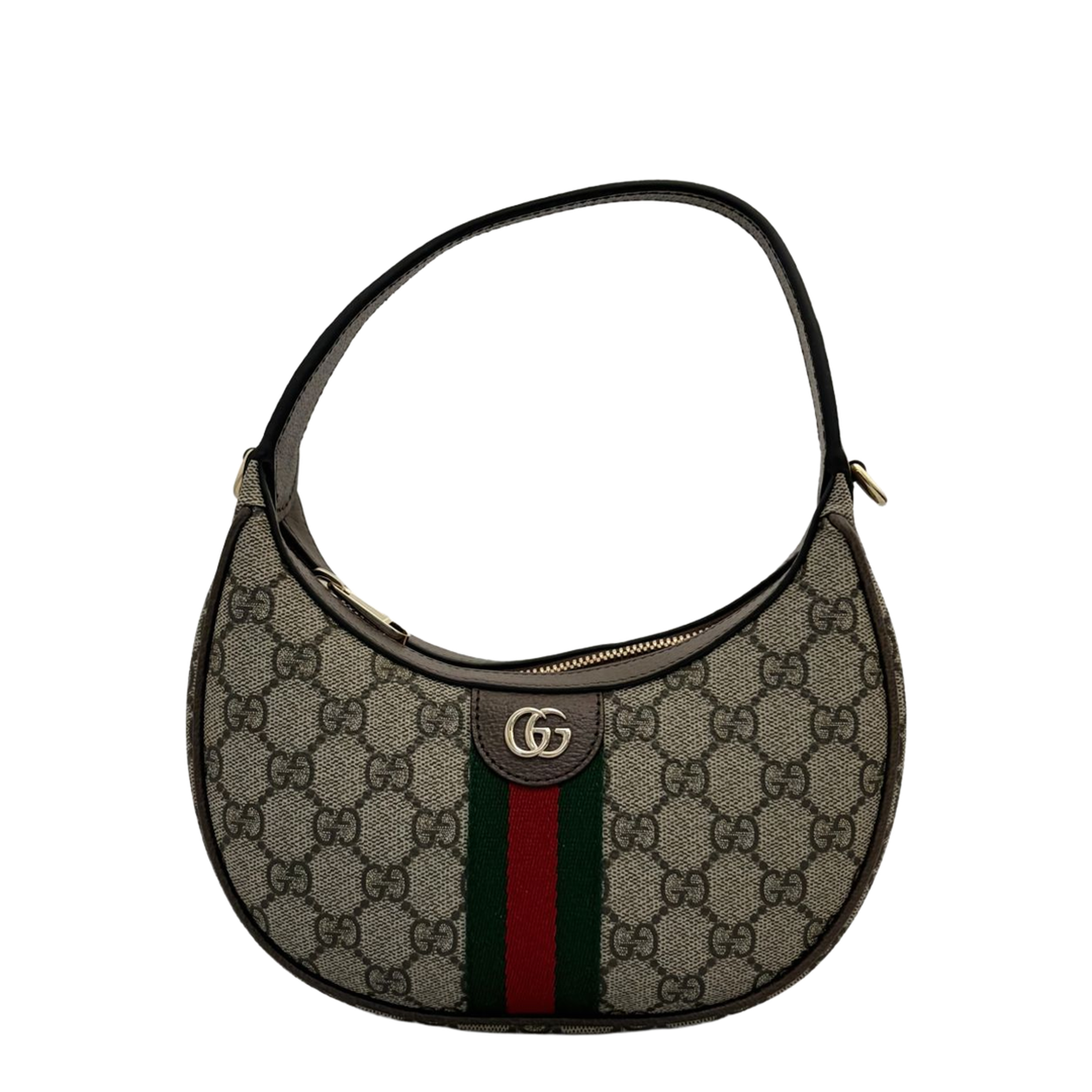 Ophidia Small Canvas Shoulder Bag - Beige/Dark Brown