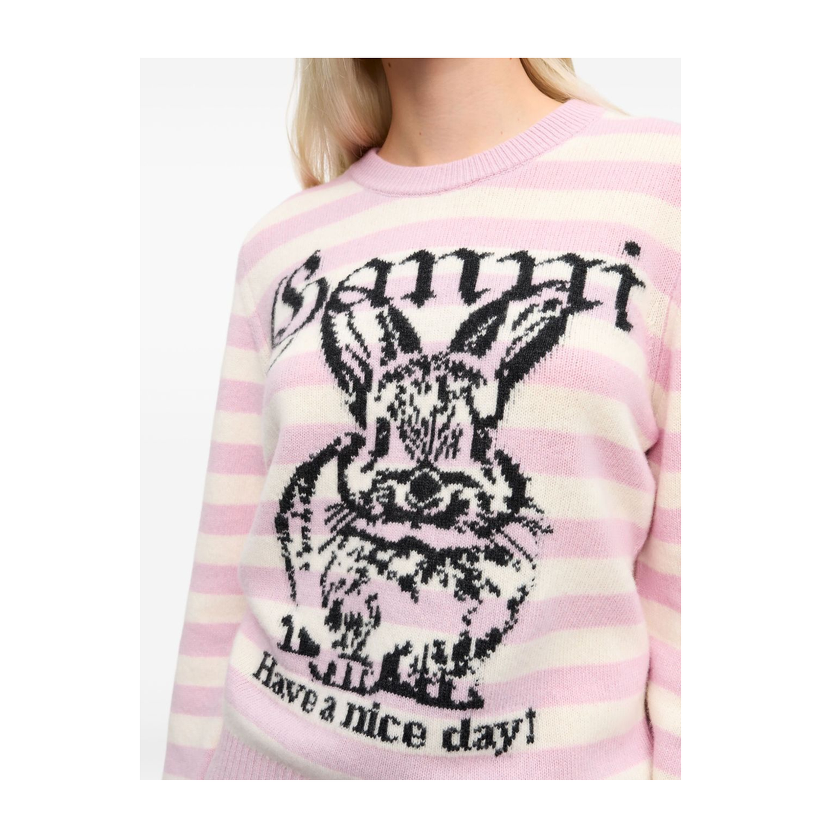 Striped Graphic Wool Mix Bunny Knit