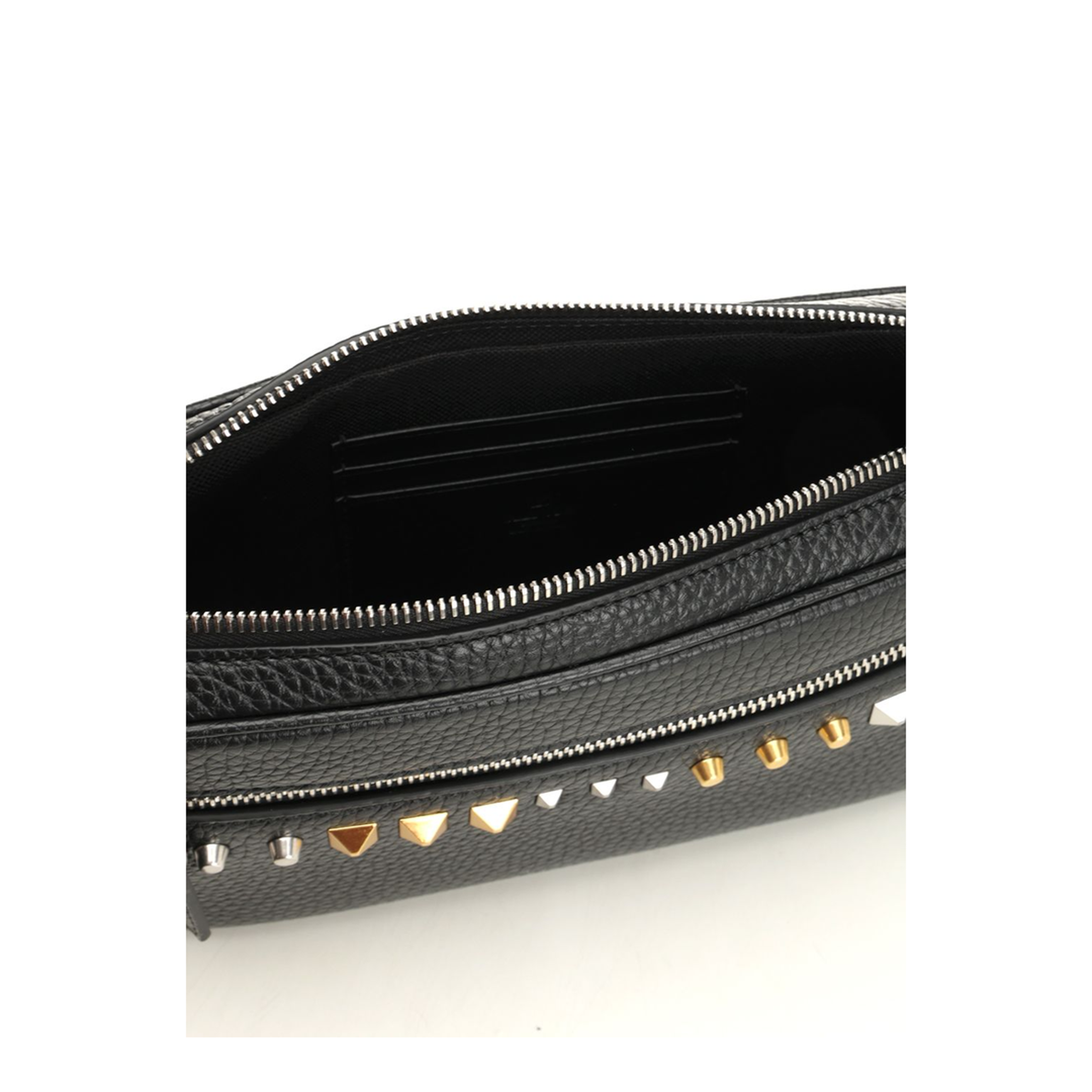 Rockstud Leather Clutch - Black