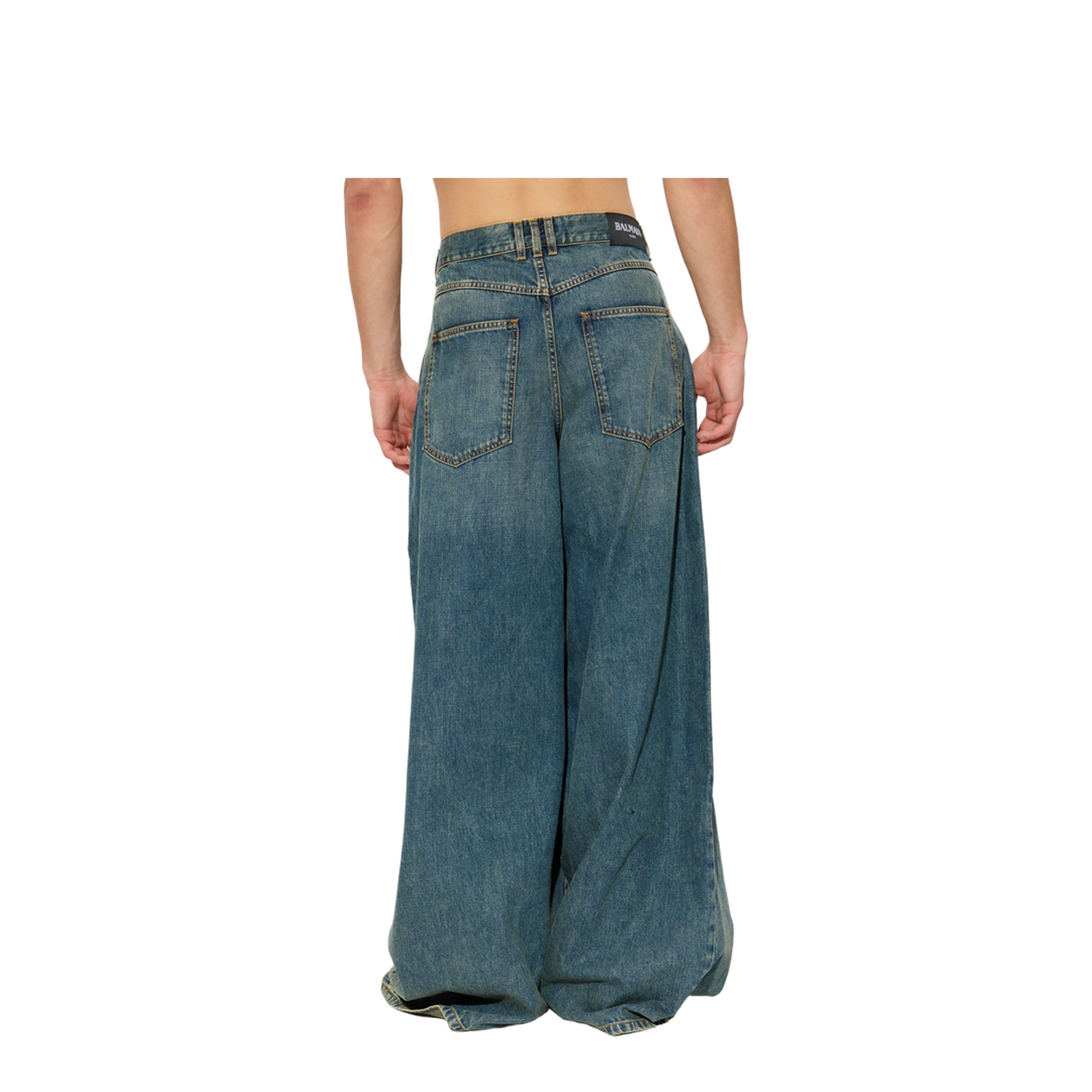 Wide-leg faded denim jeans