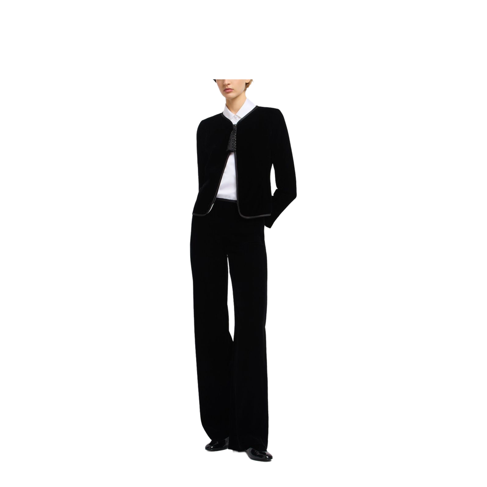 Black Velvet Front Zipper Jacket