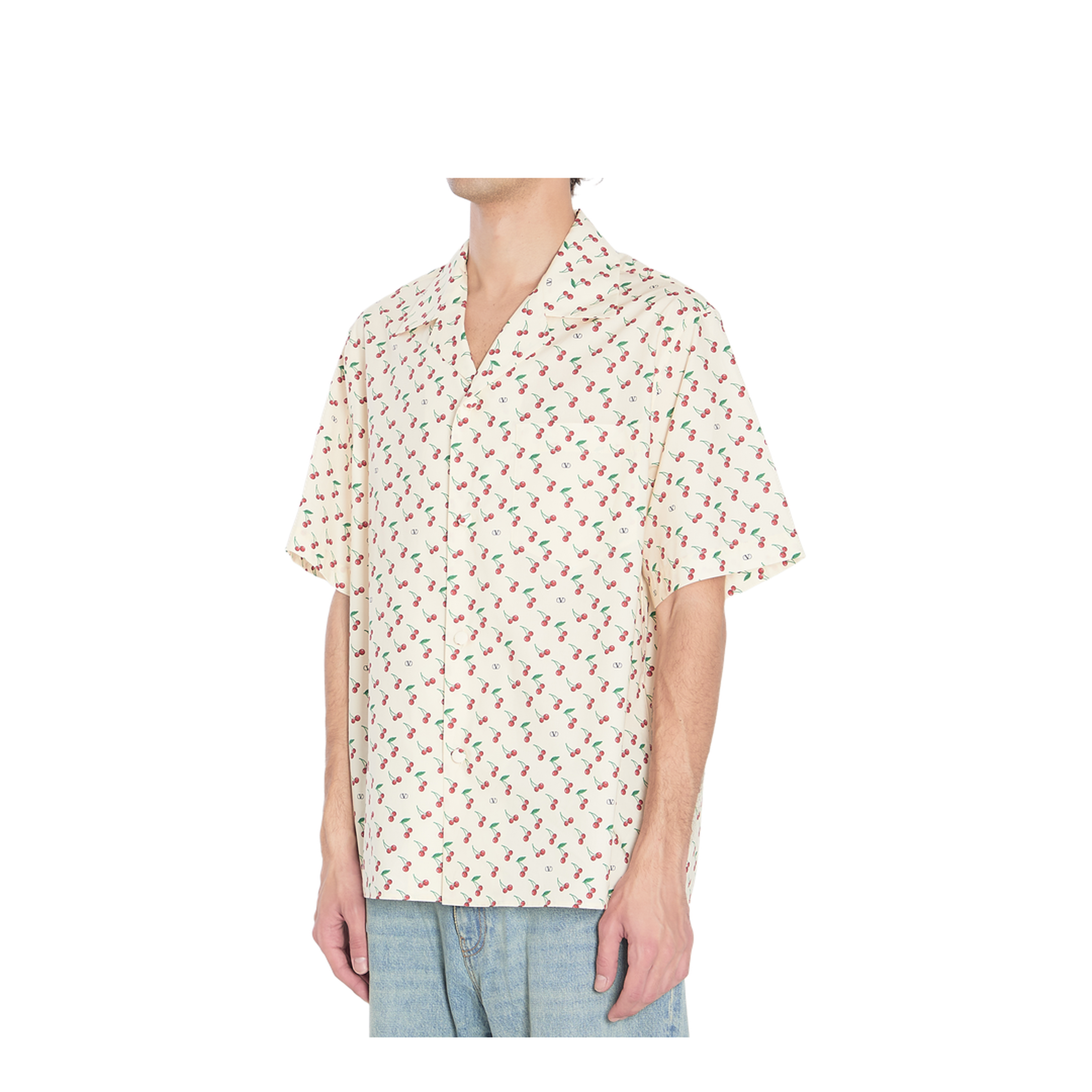 Cotton Poplin Bowling Shirt With Cherryfic Print