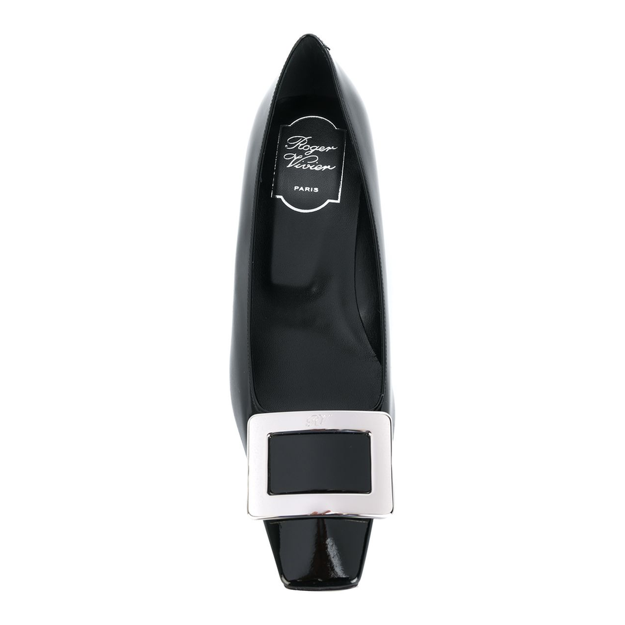 black calfskin pumps with buckle and wide heel
