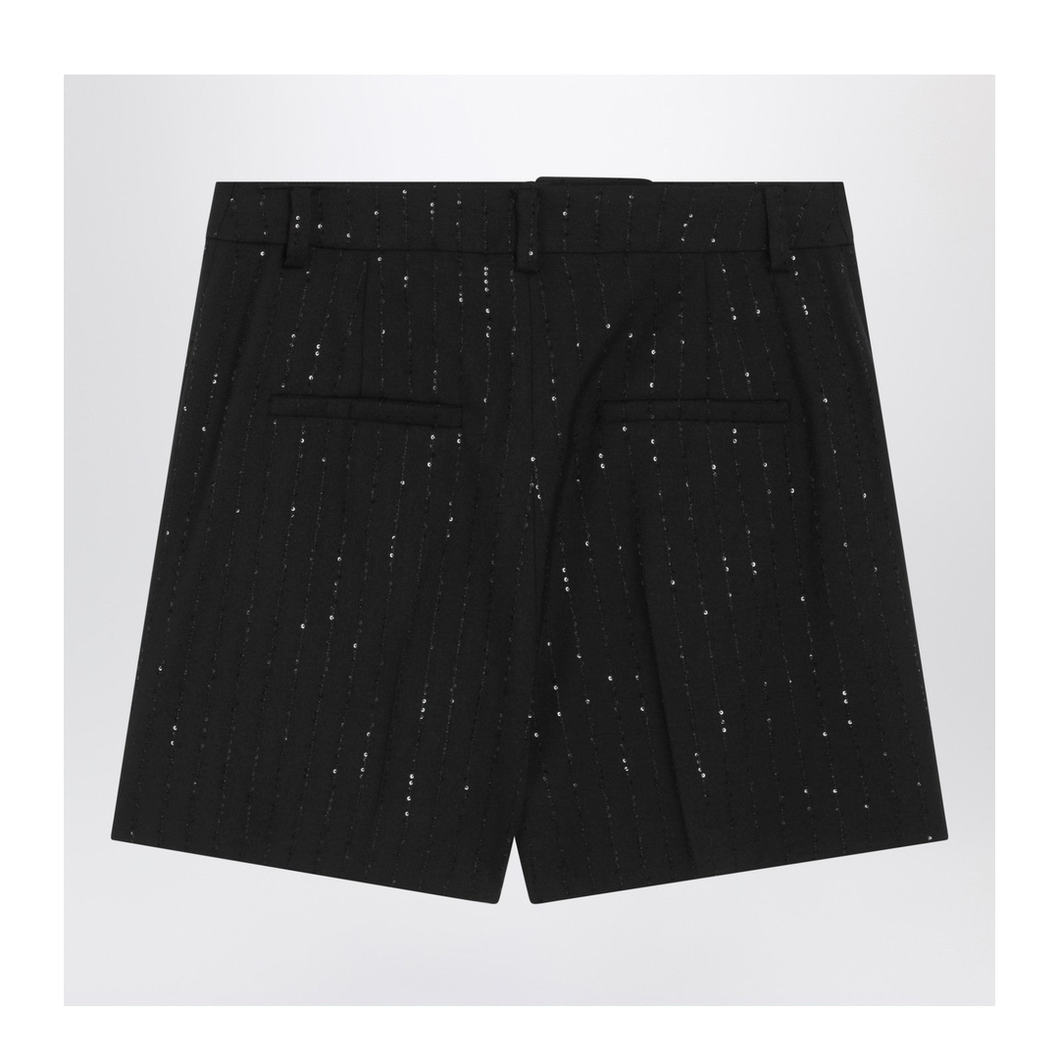 Black Shorts with Pinstripe-Effect Micro Sequins