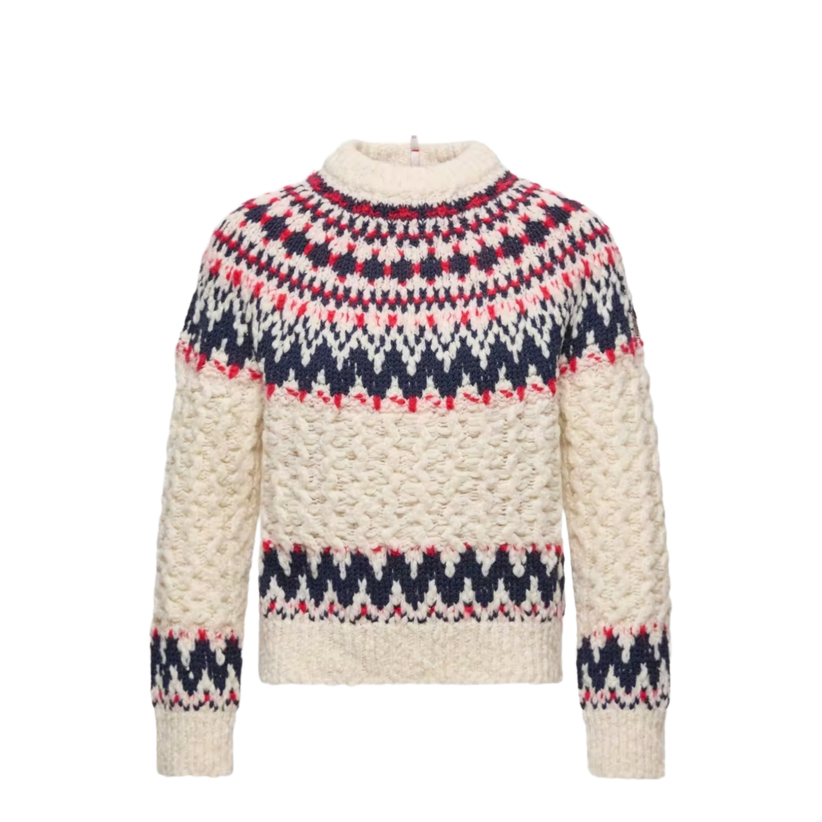 White & Blue & Red Geometric Jacquard Wool Blend Jumper