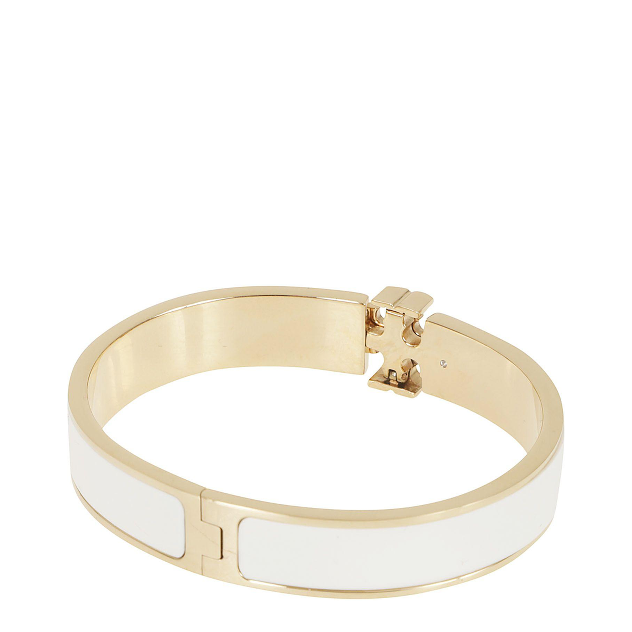 MAYFEYR - Tory Burch - White Bracelet With Logo Plaque Closure In 18K Gold-Plated - 167721700