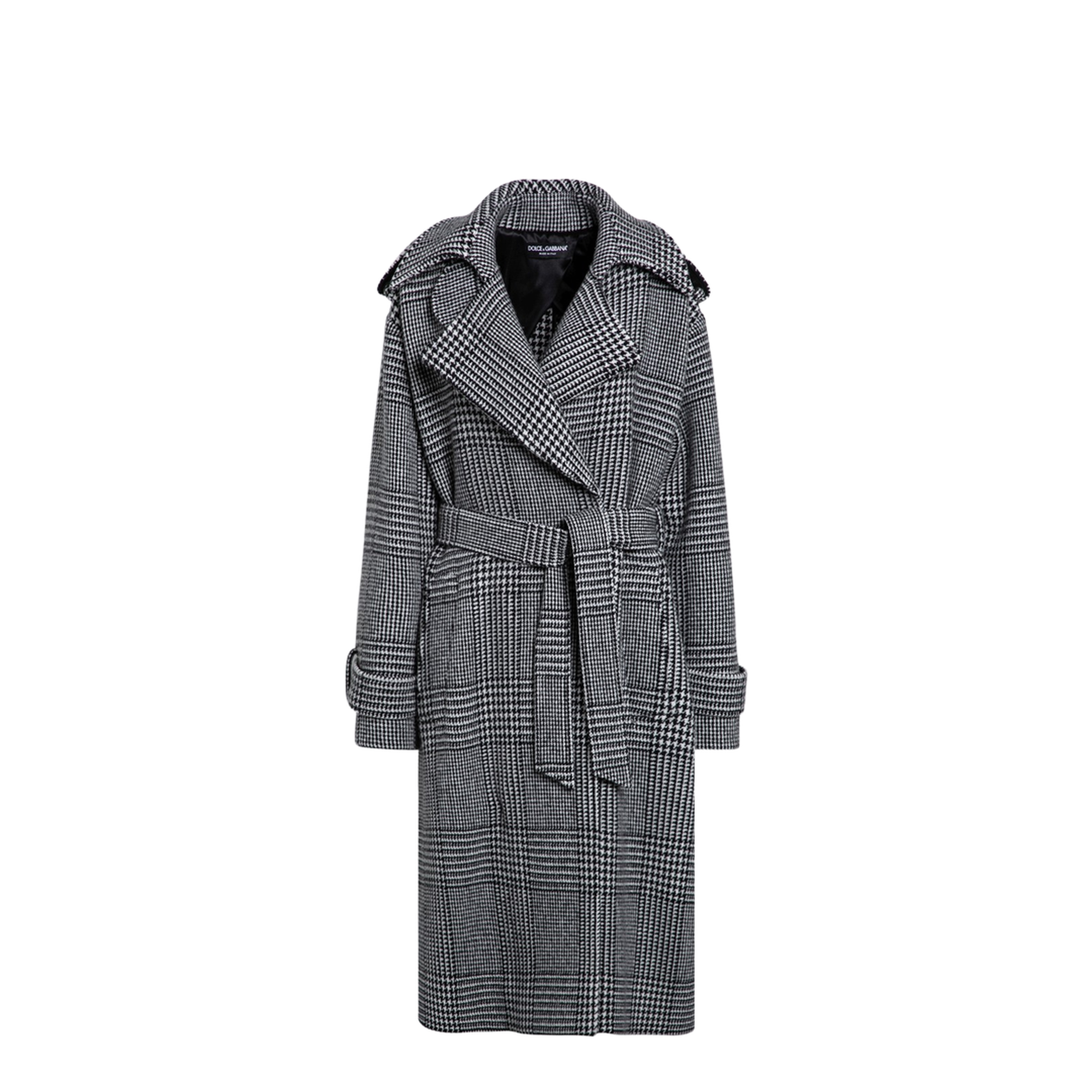 Houndstooth Check Wool Trench Coat