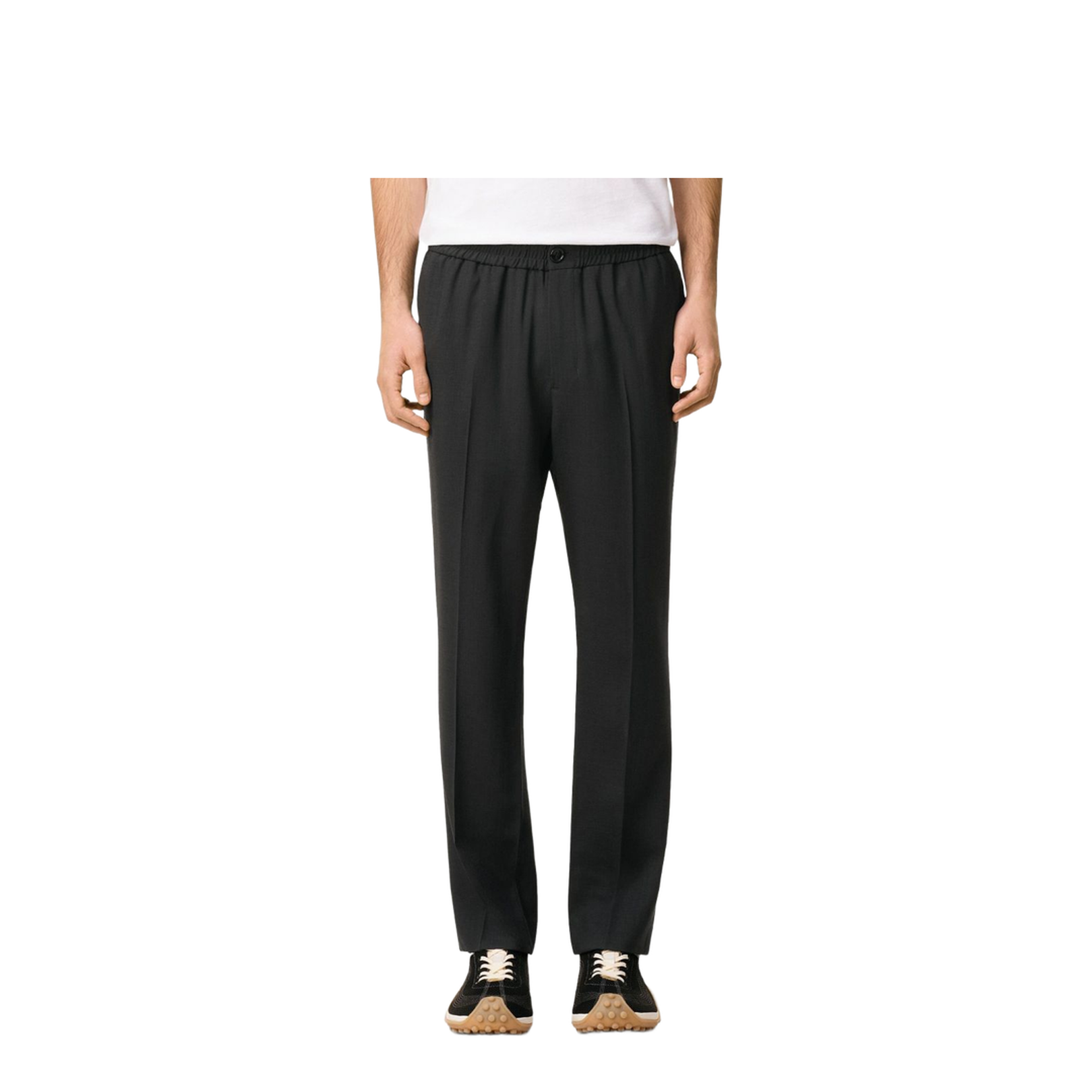 Black Wool Elasticated Waist Trousers