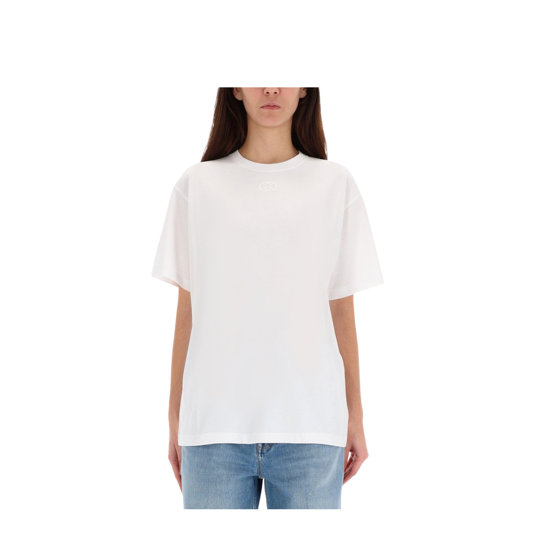 Cotton Jersey T-Shirt with Embroidery in White