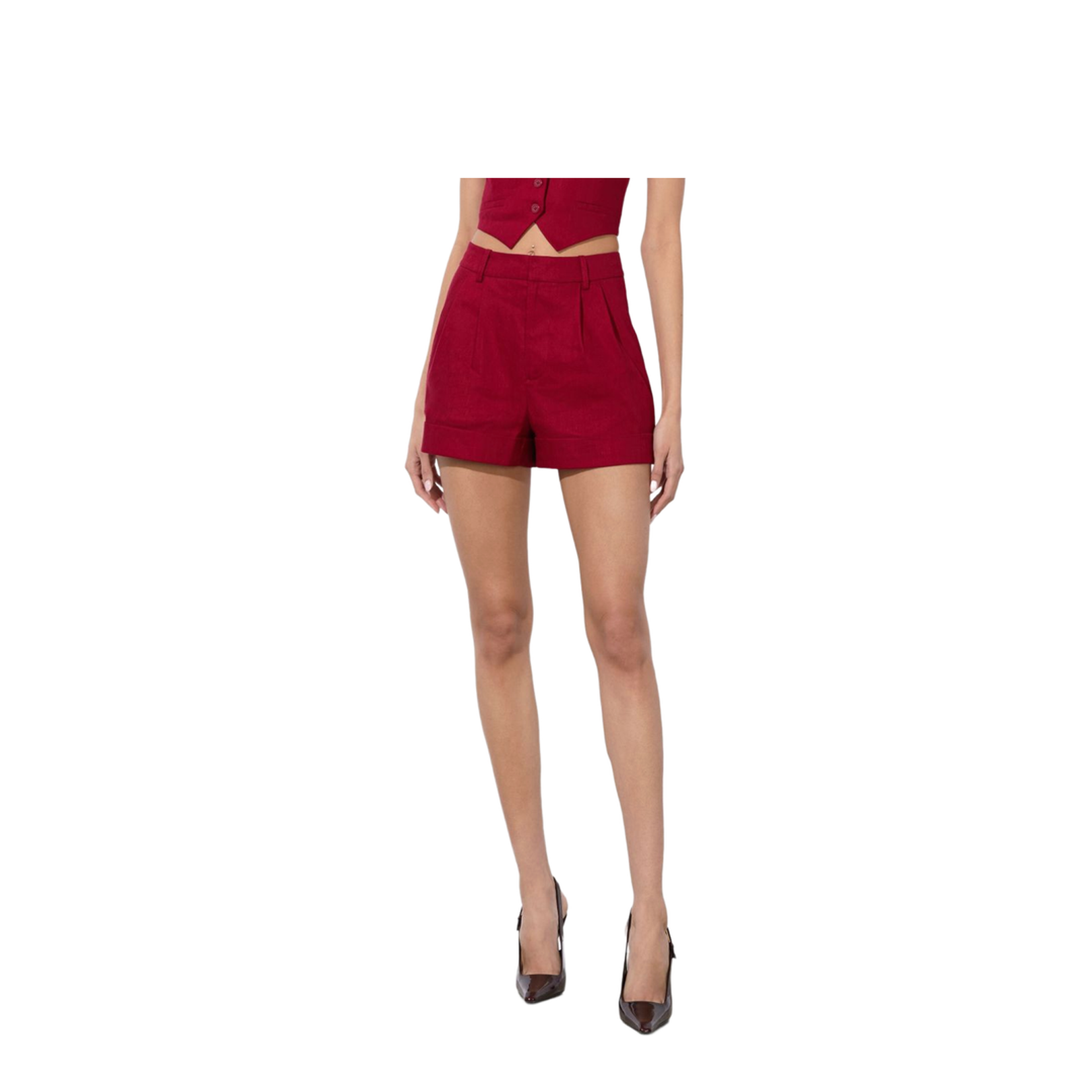 Conry Linen Cuffed Short In Dark Cherry