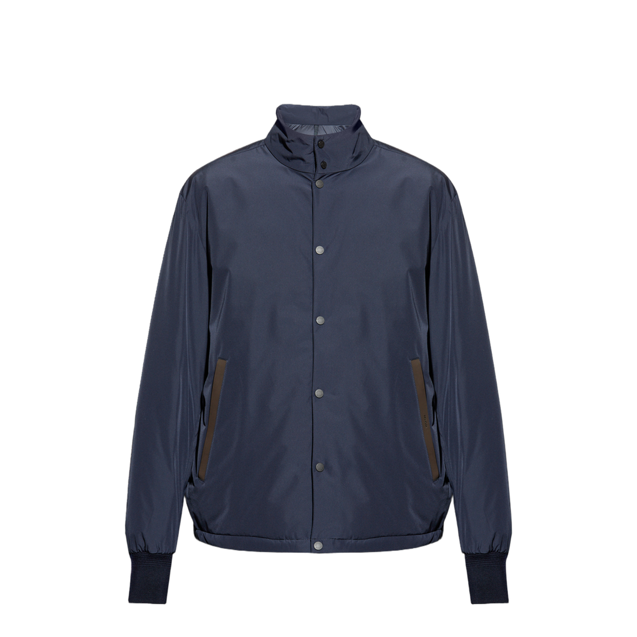 Navy Blue Lanques Leather-Trimmed Short Down Jacket