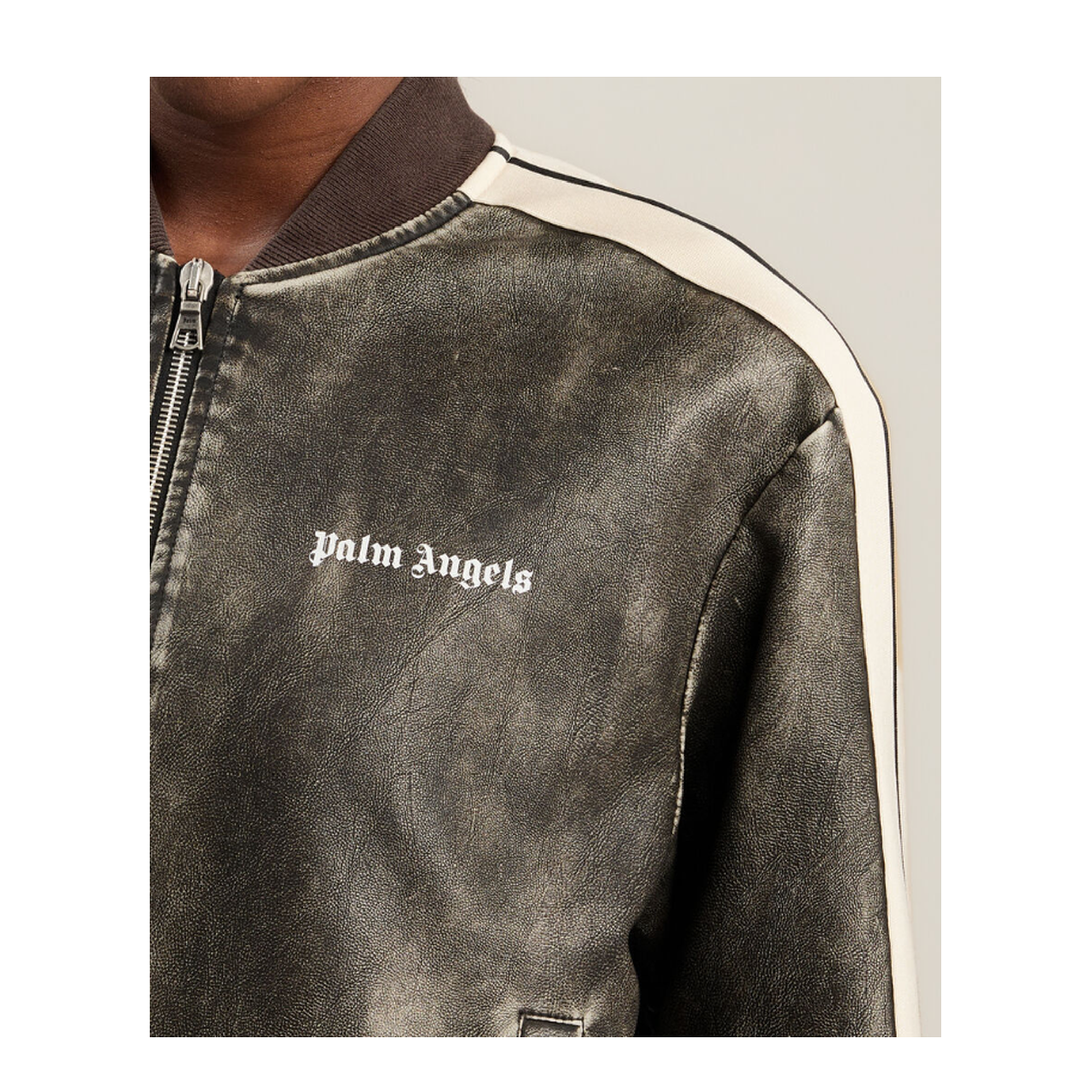 MAYFEYR - Palm Angels - Classic Logo Lea Track Bomber - PWJA039S26FAB002130A