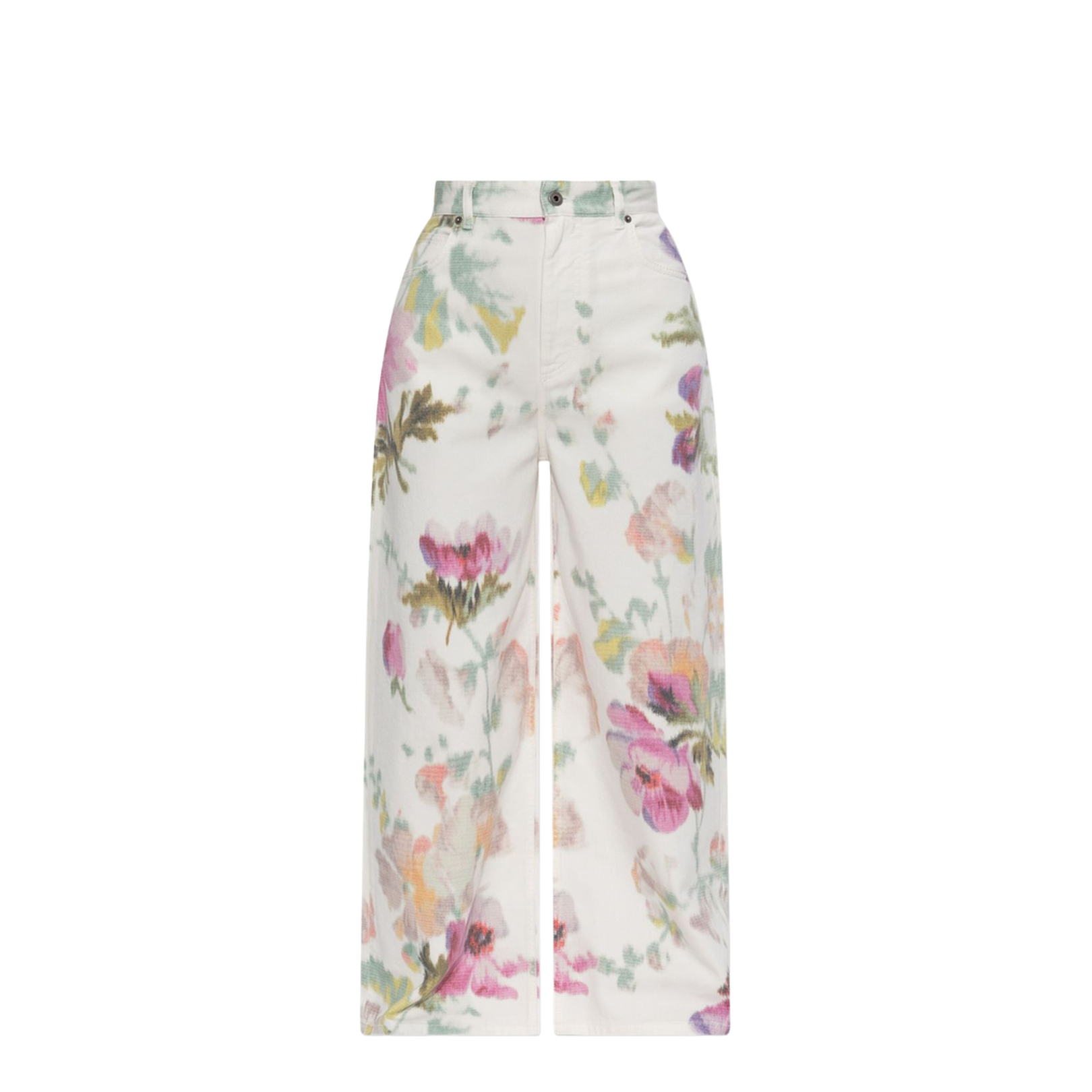 Off-White Floral Pattern High Waist Jeans