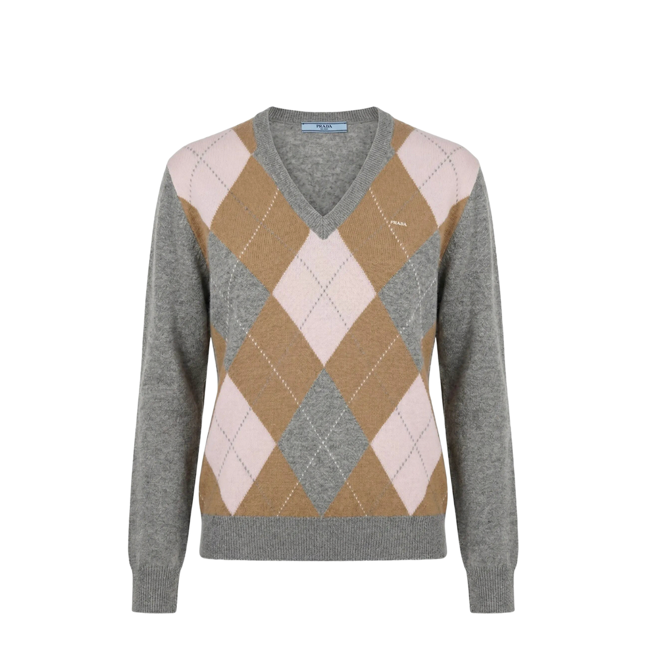 MAYFEYR - Prada - Argyle-Pattern V-Neck Cashmere Sweater - P24G3QSOOO6519