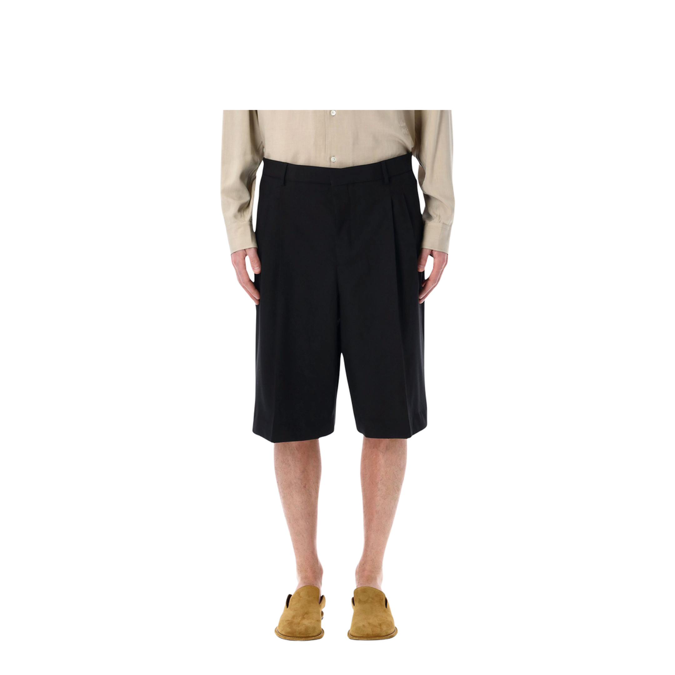 Black Pleated Bermuda Shorts in Cotton