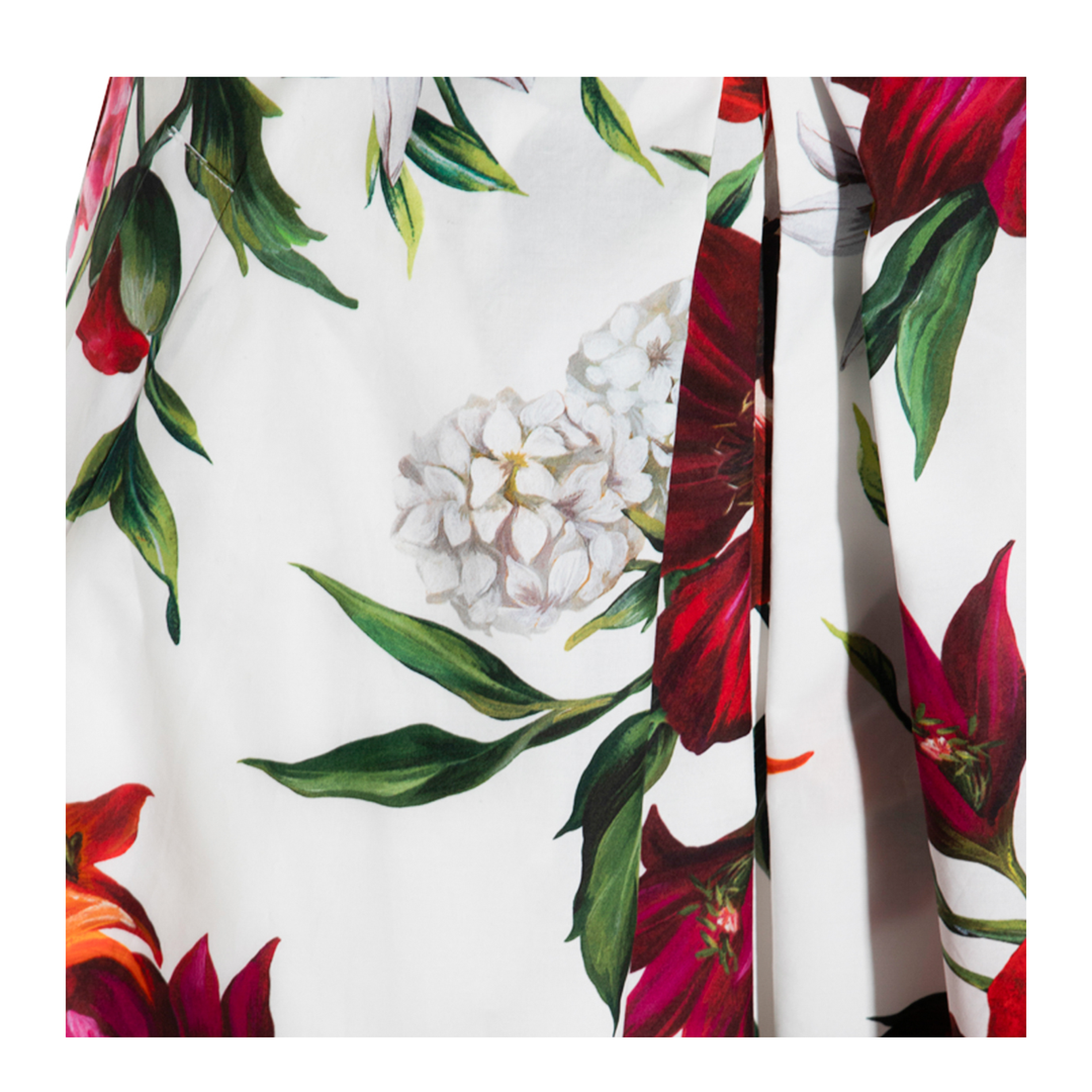 Flower-print Pleated Poplin Skirt