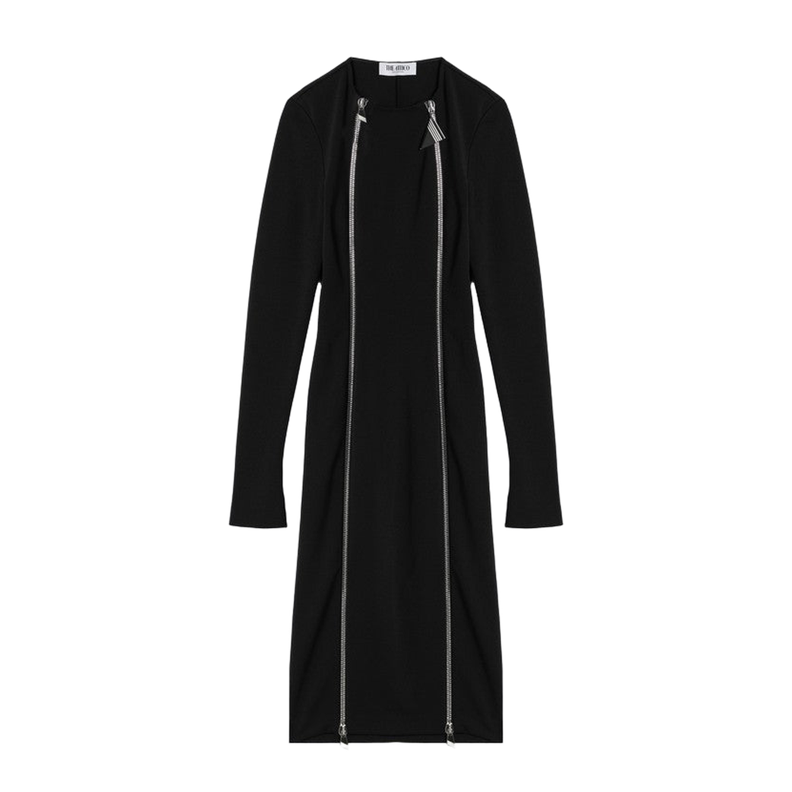 Black Midi Dress with Logoed Zip Puller