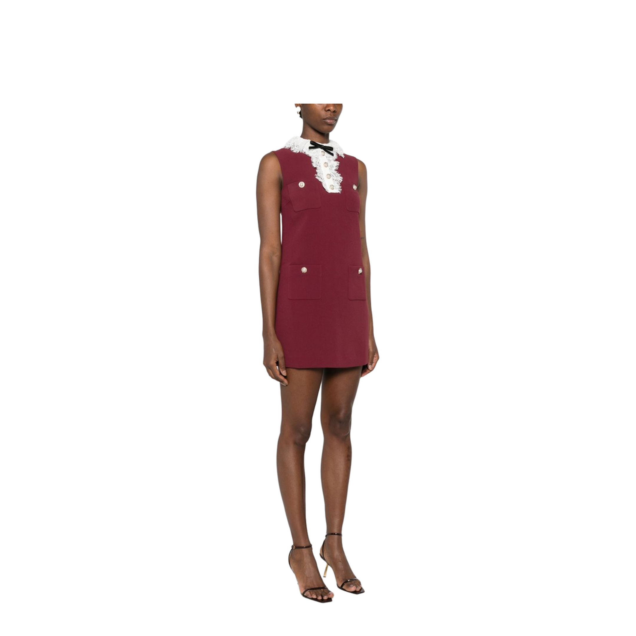 MAYFEYR - Self Portrait - Embroidered Midi Dress With Bow - PF26-001SB-BUBURGUNDY