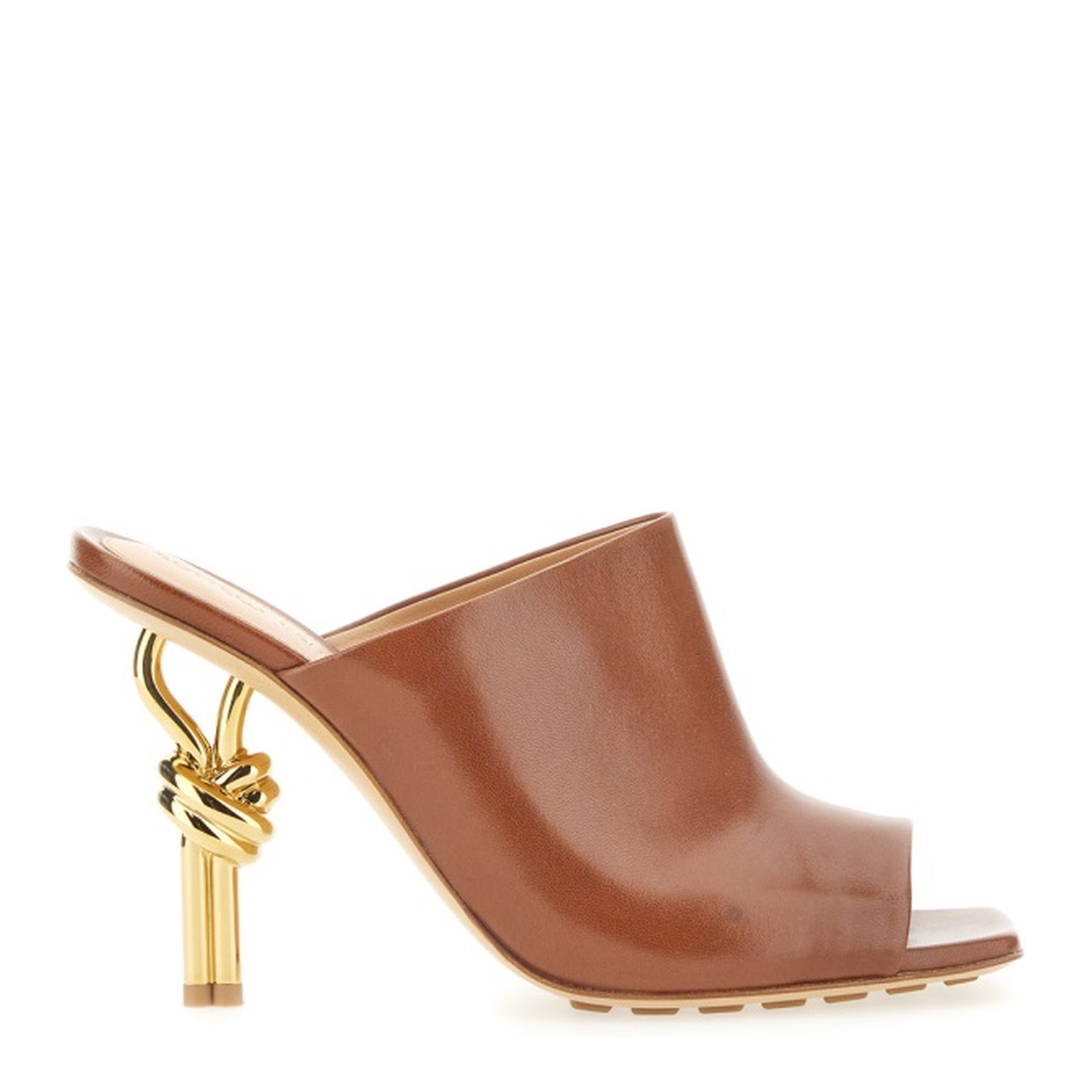 Brown Nappa Leather Knot Mules