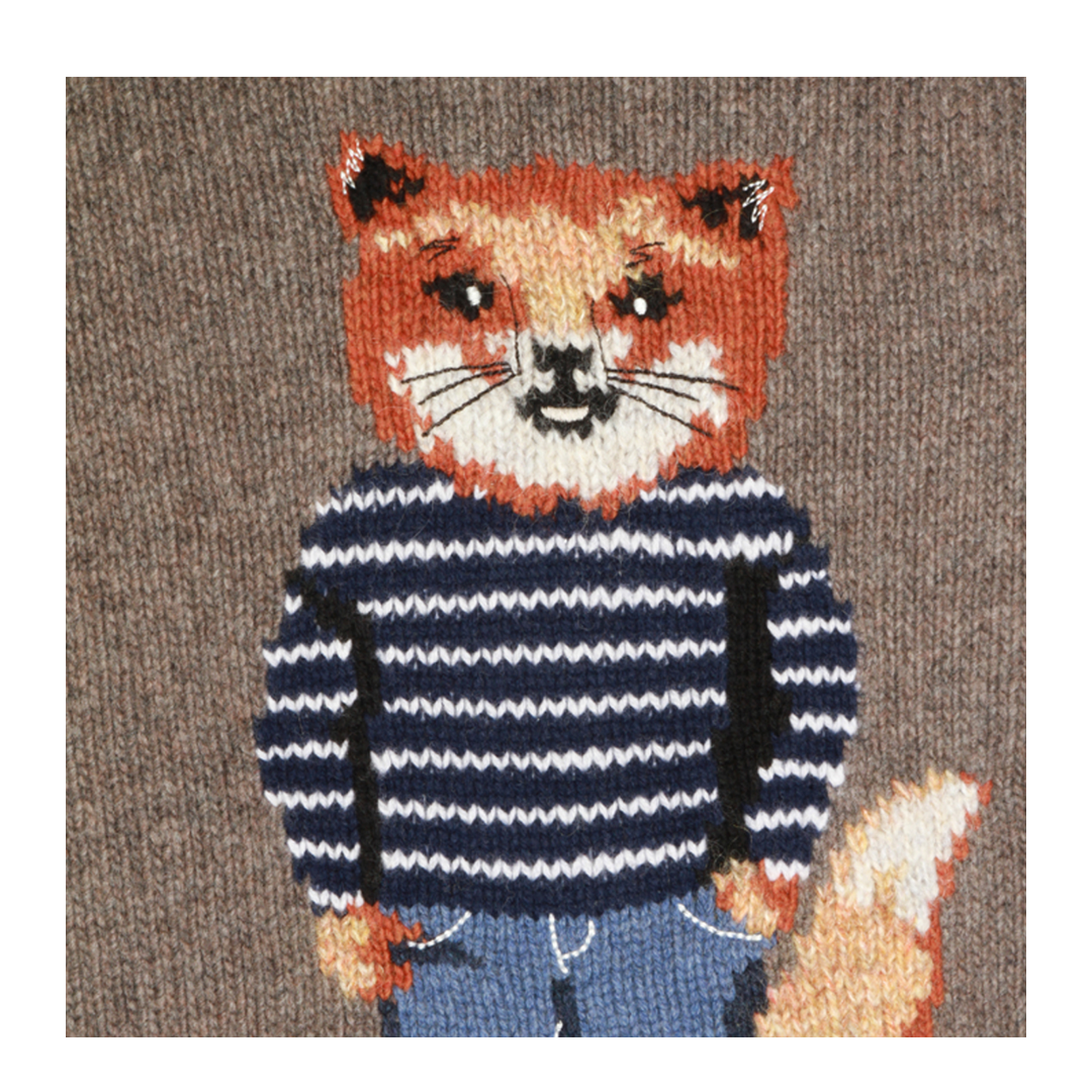 Grey Mélange Sweater with Dressed Fox Intarsia