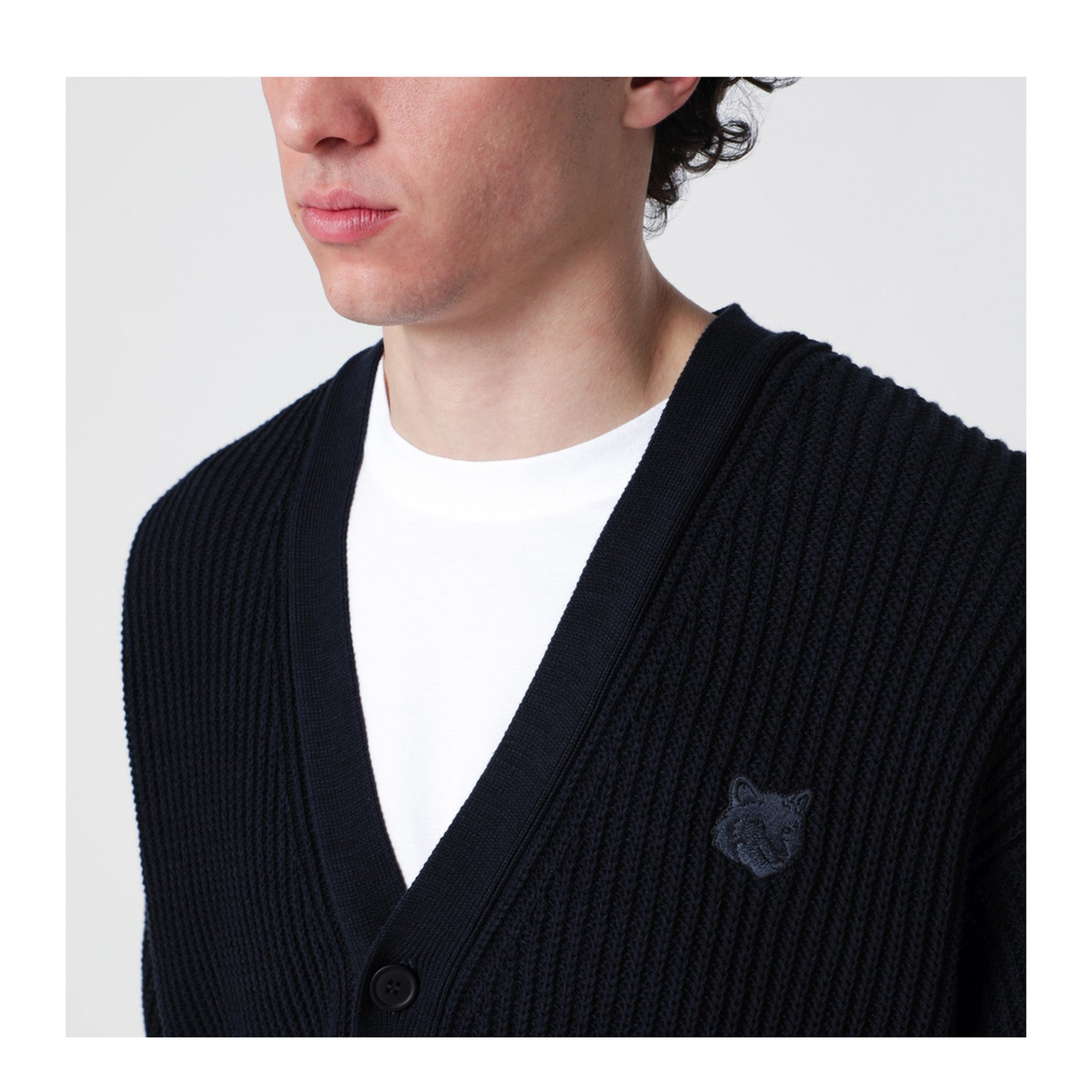 Navy Blue Fox Head Cotton Cardigan