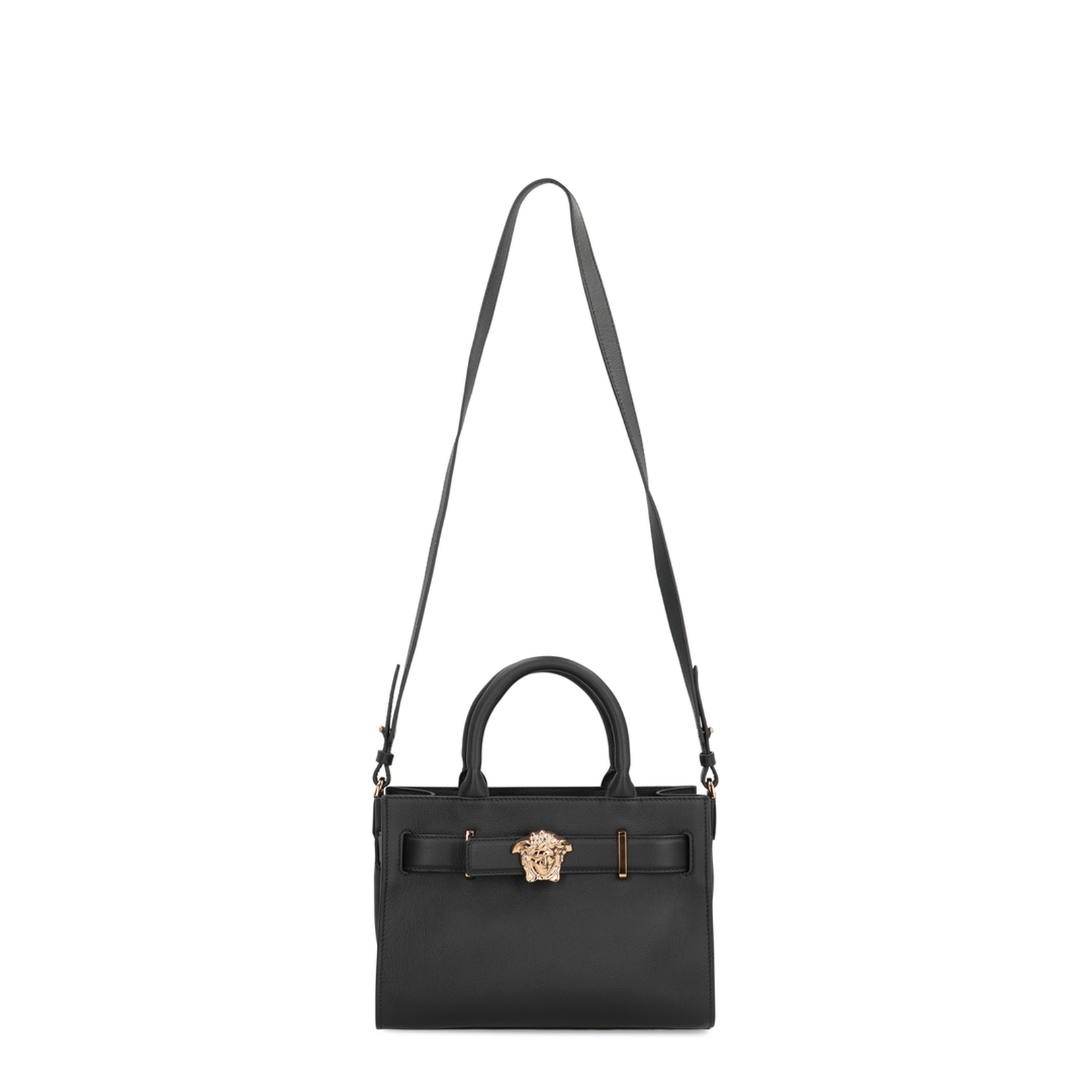 Medusa Black Leather Hand Bag