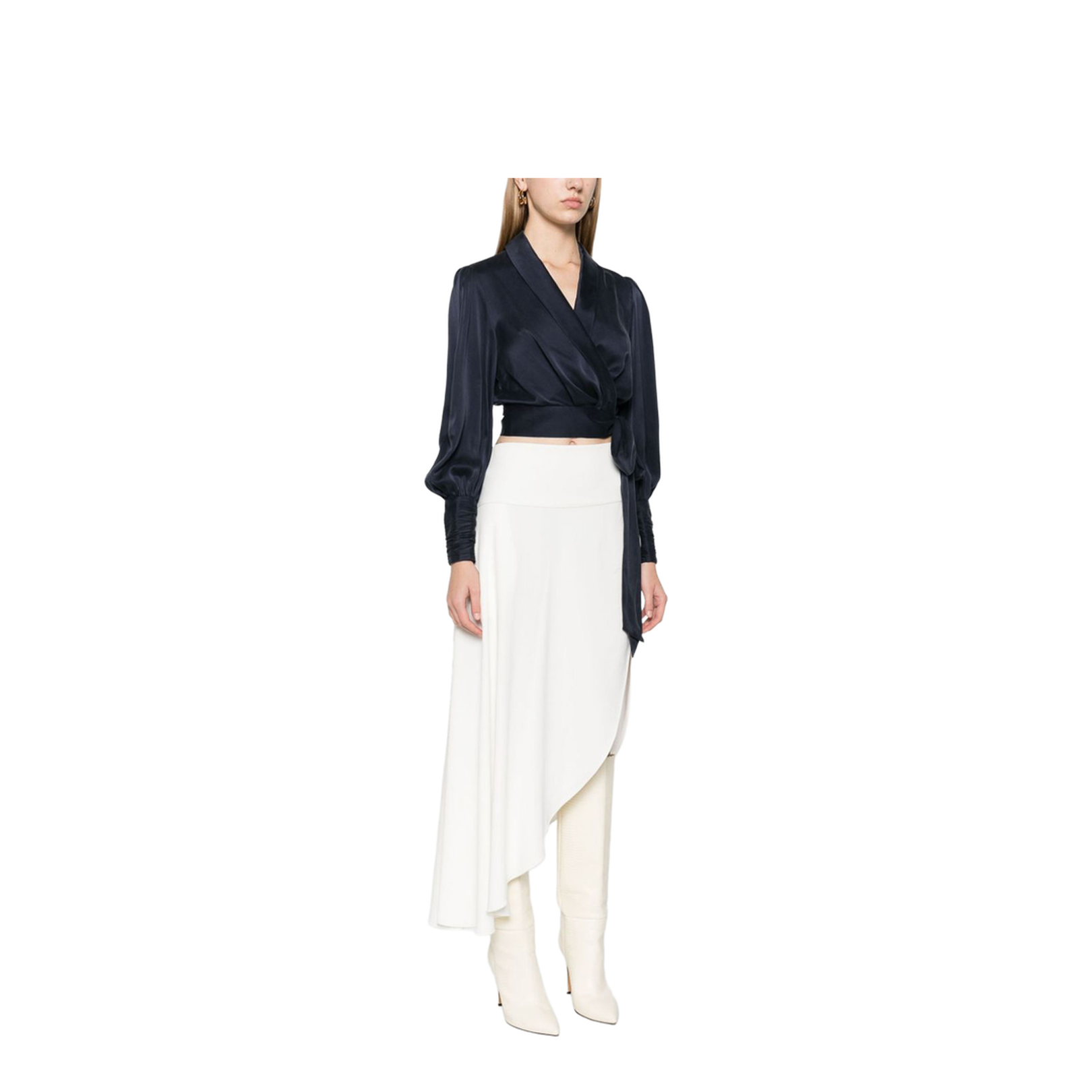 Silk Wrap Top With Long Balloon Sleeves