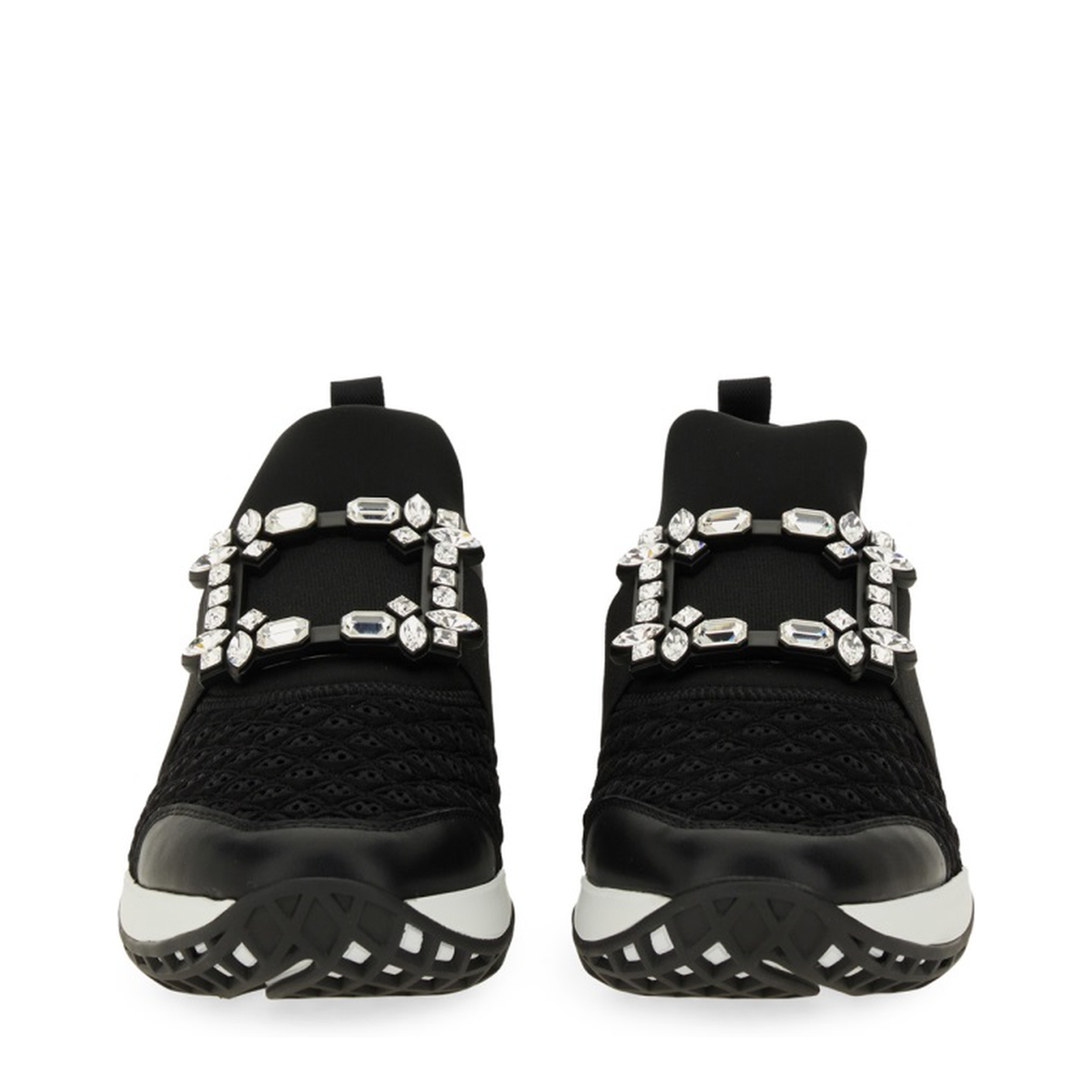 Black and White Leather Embellished Slip-On Sneakers