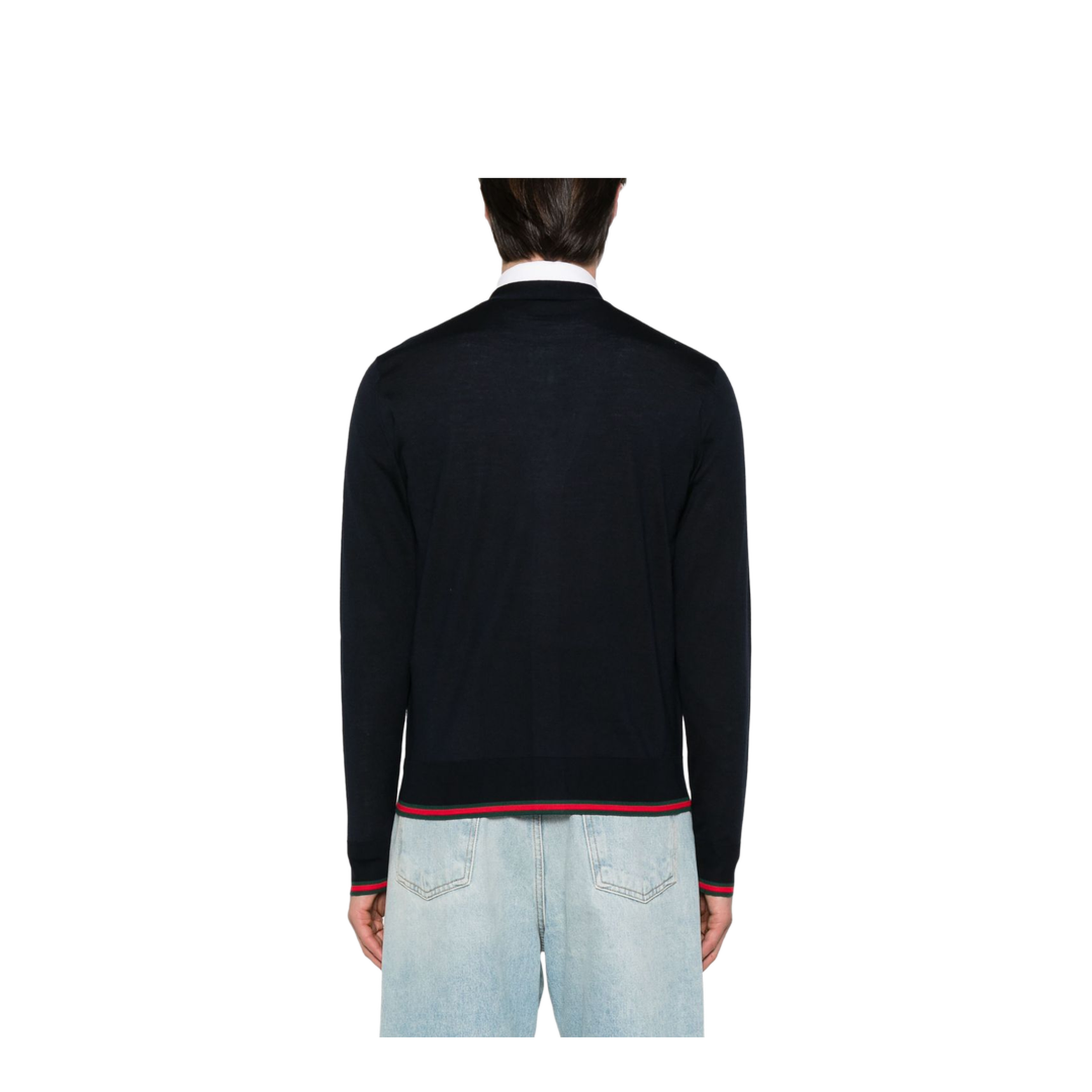 Wool Knit Cardigan with Web in Dark Blue