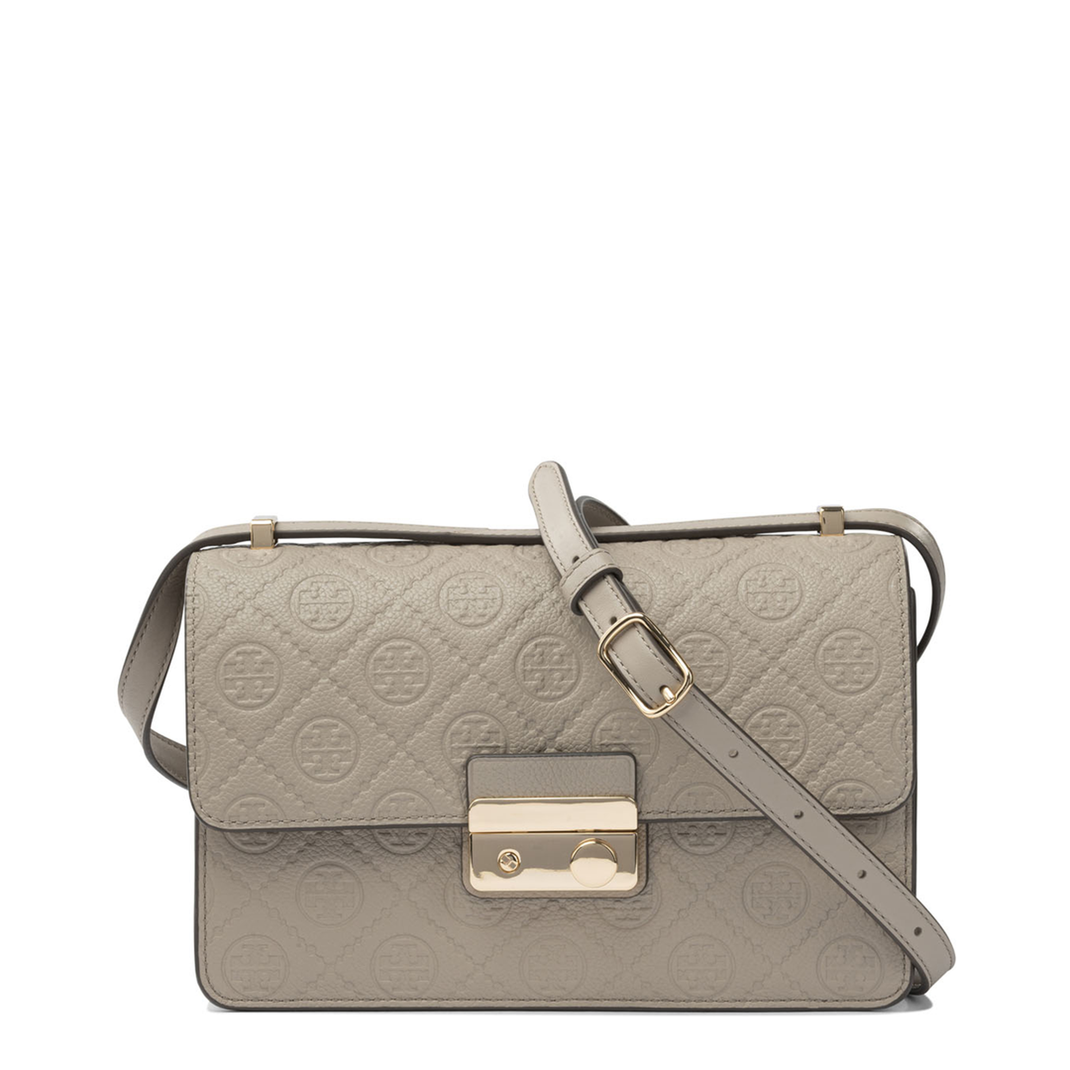 T Monogram Pebbled Leather Shoulder Bag - Chicory Brown