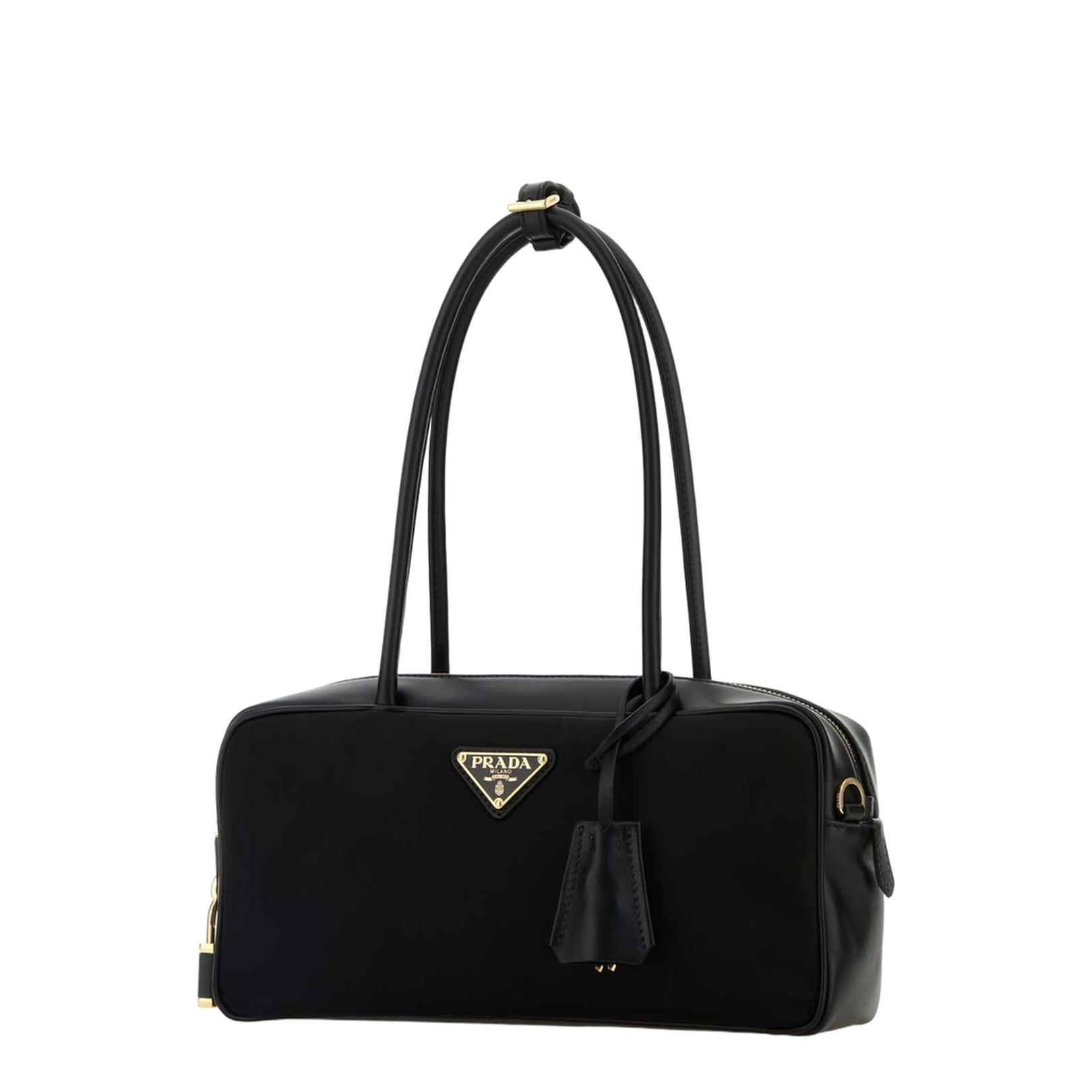 Black Leather And Re-Nylon Handbag